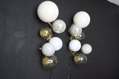 Large Architectural Wall Lights in 6 Iridescent Glass Globes, Large Sconces