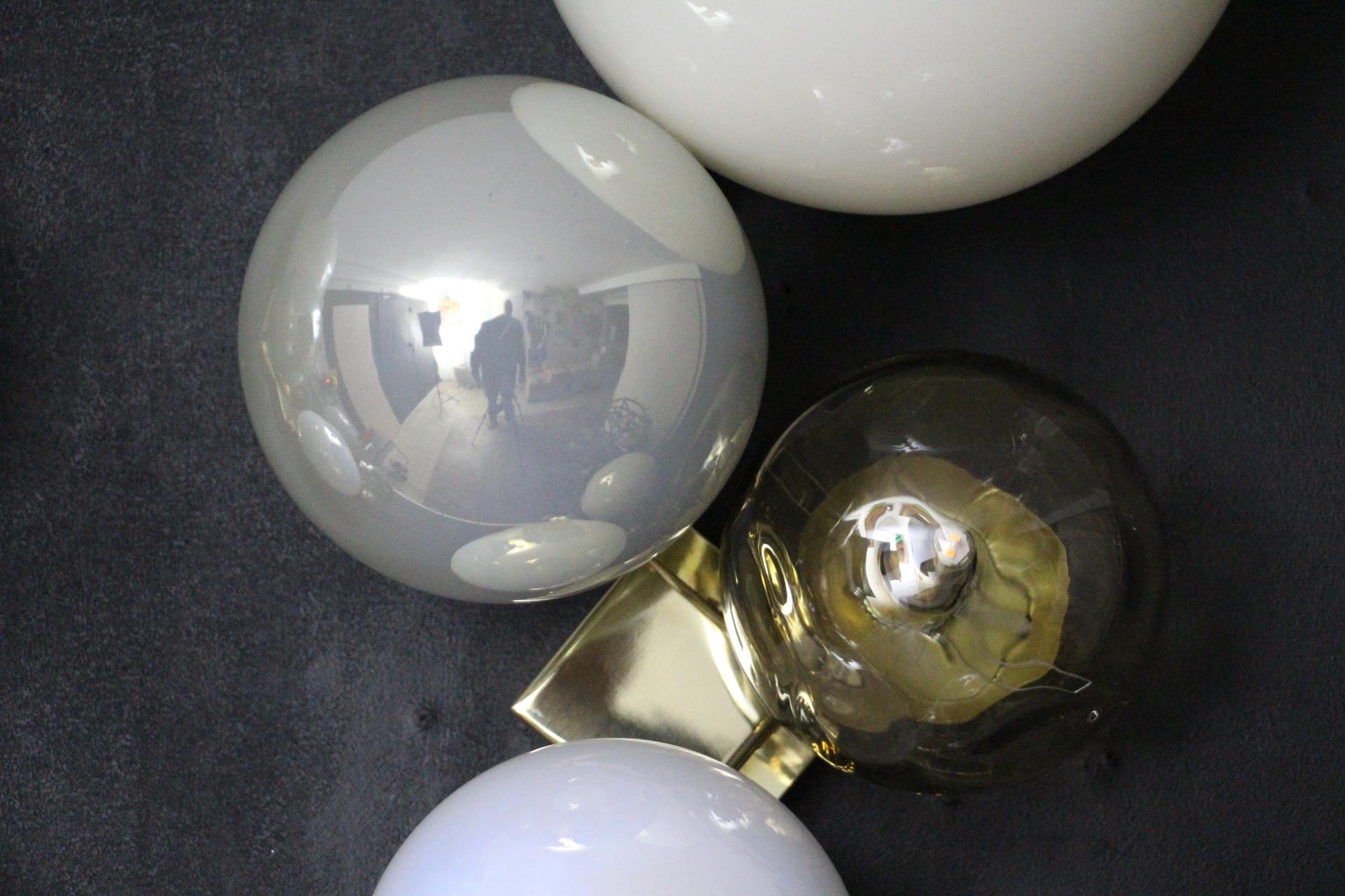 Italian Large Architectural Wall Lights in 6 Iridescent Glass Globes, Large Sconces For Sale