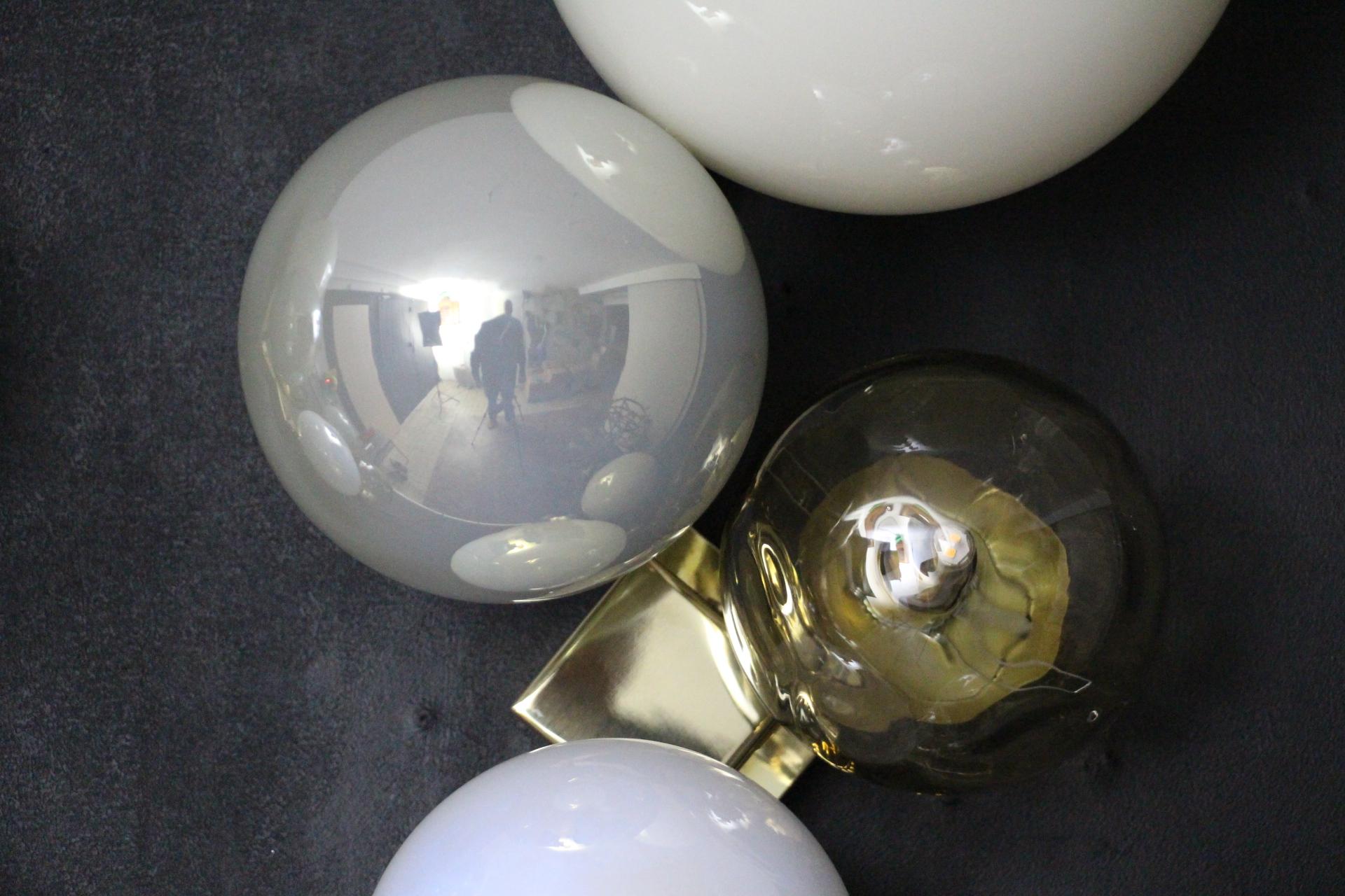 Contemporary Large Architectural Wall Lights in 6 Iridescent Glass Globes, Large Sconces For Sale
