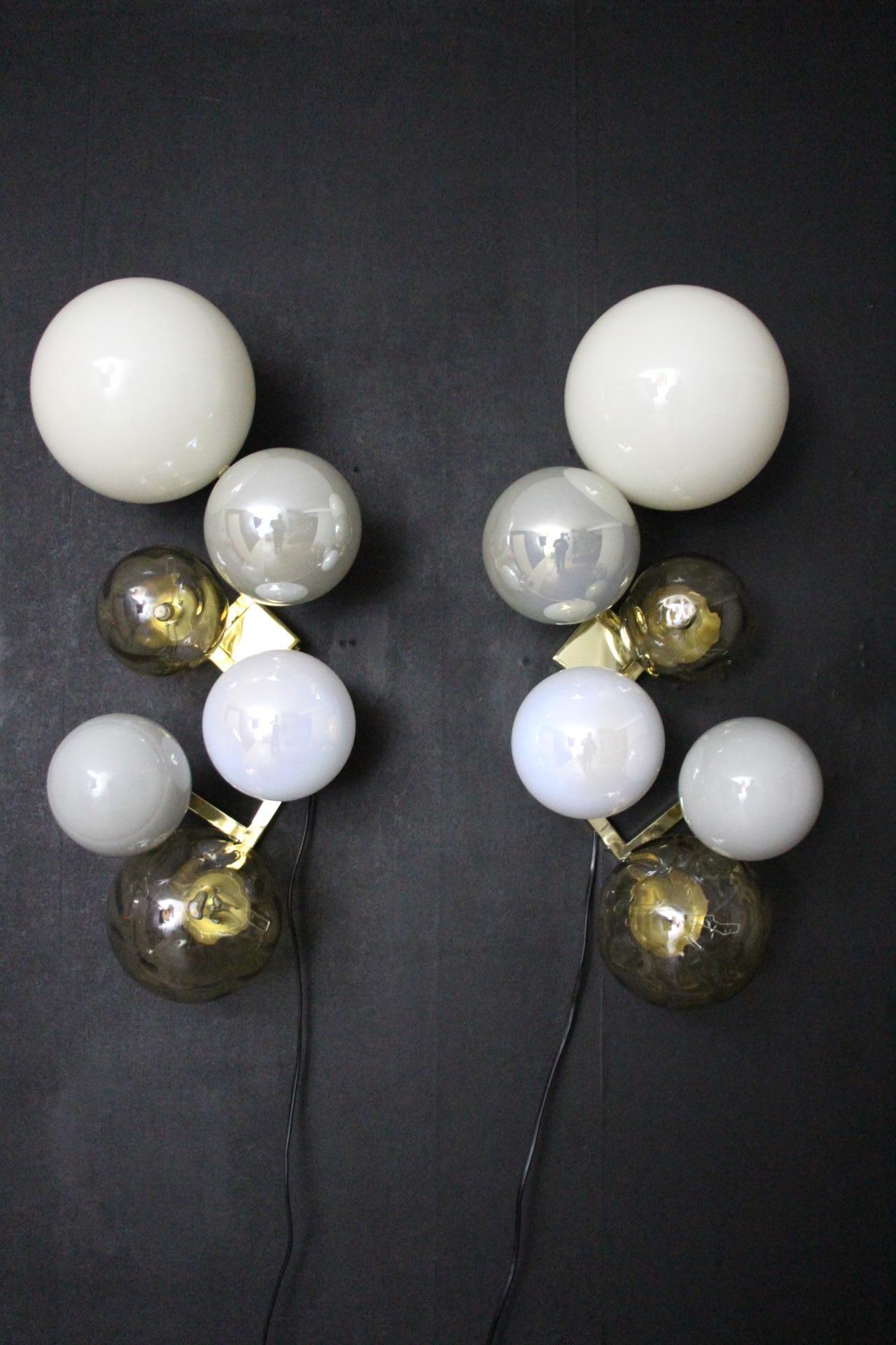 Murano Glass Large Architectural Wall Lights in 6 Iridescent Glass Globes, Large Sconces For Sale