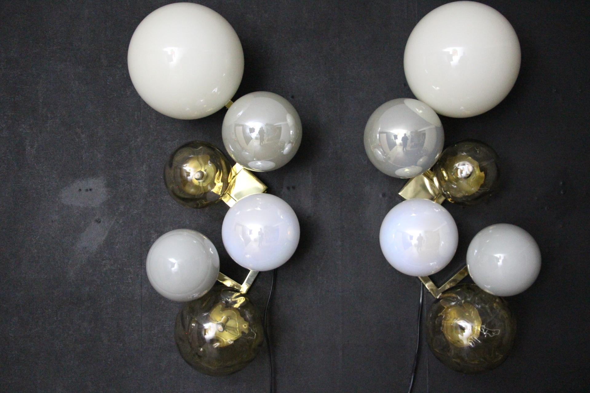 Large Architectural Wall Lights in 6 Iridescent Glass Globes, Large Sconces For Sale 1