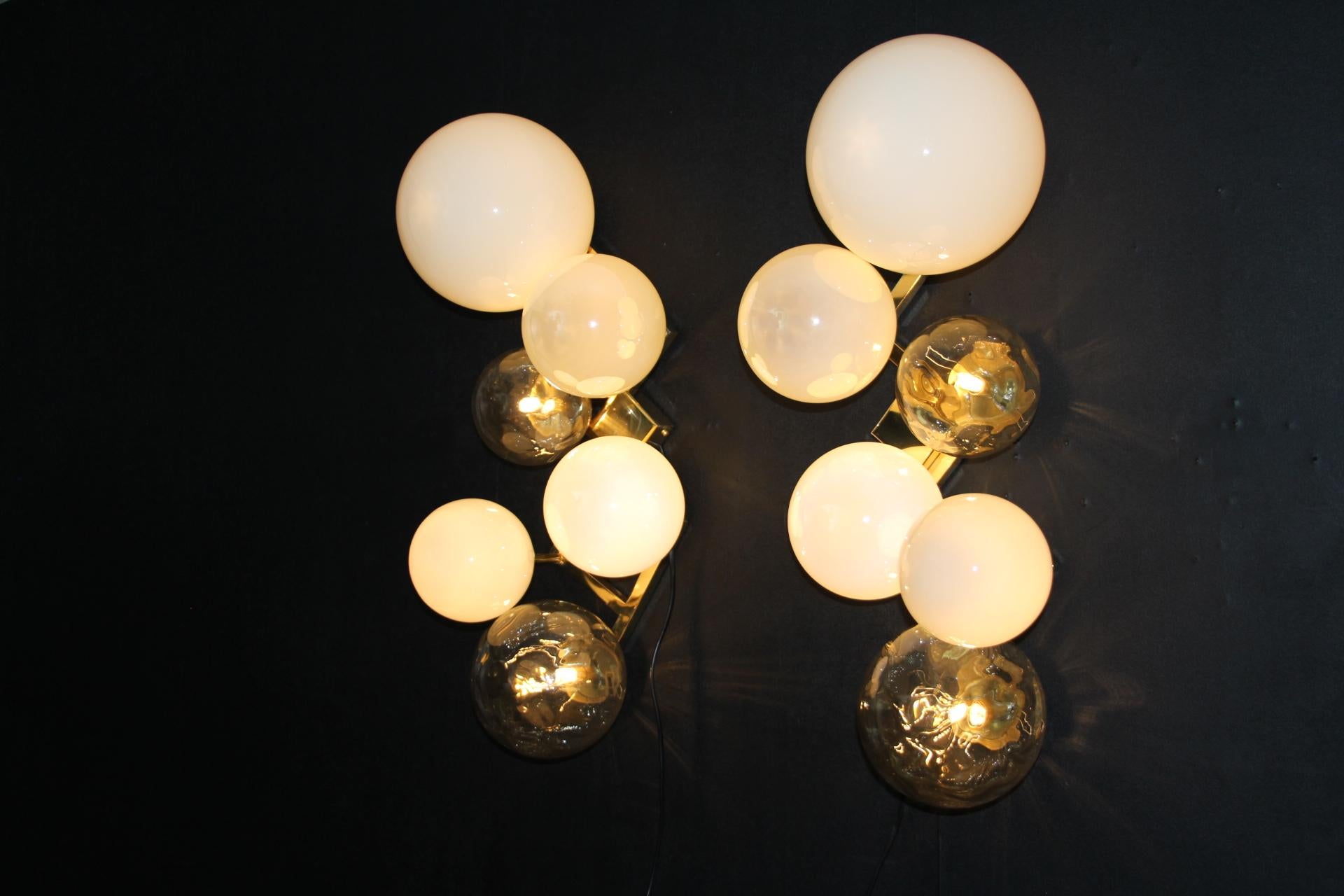 Large Architectural Wall Lights in 6 Iridescent Glass Globes, Large Sconces For Sale 2