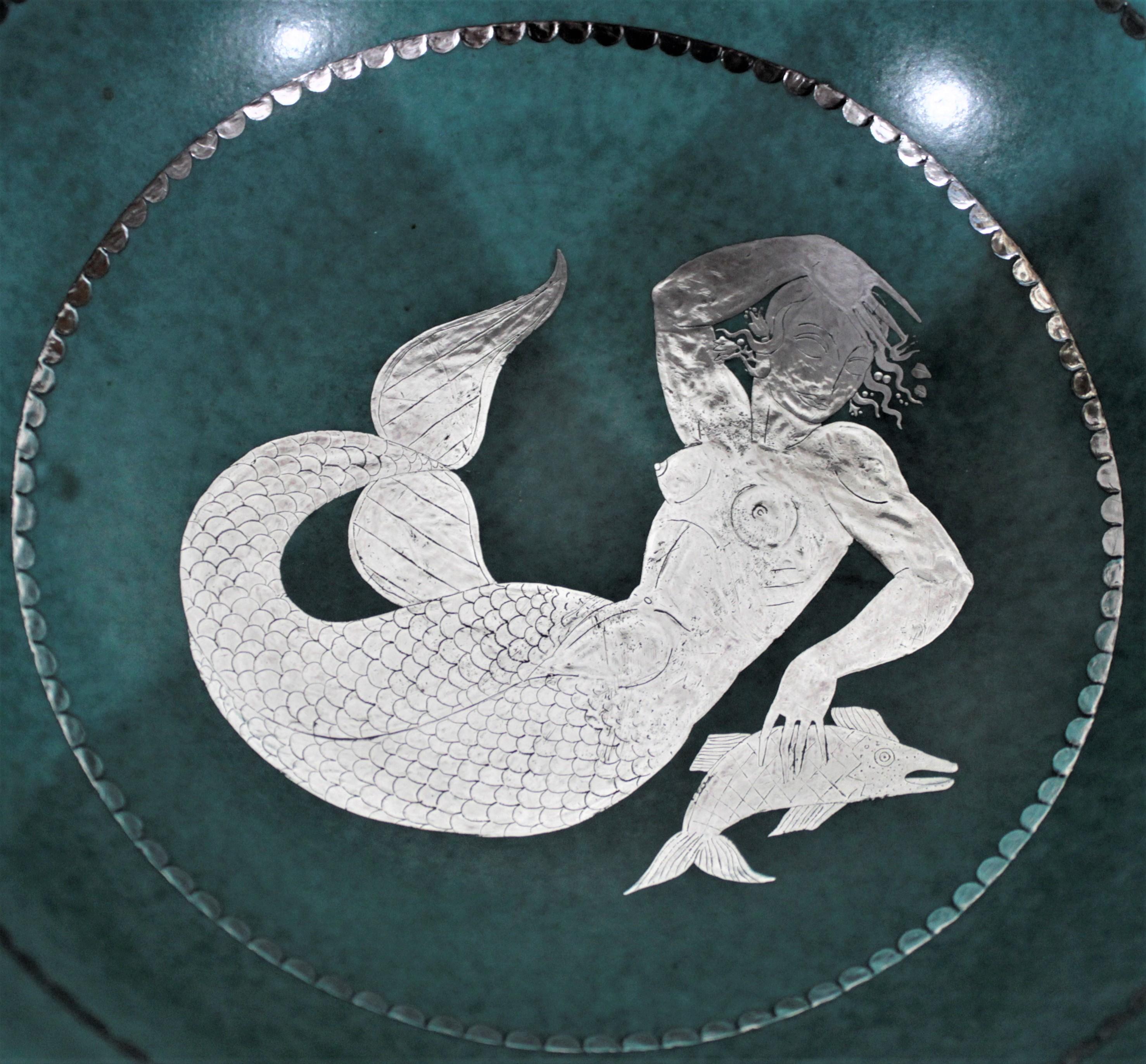 Grand bol en poterie Art Déco avec argent appliqué Argenta W. Kage pour Gustavsberg en vente 2