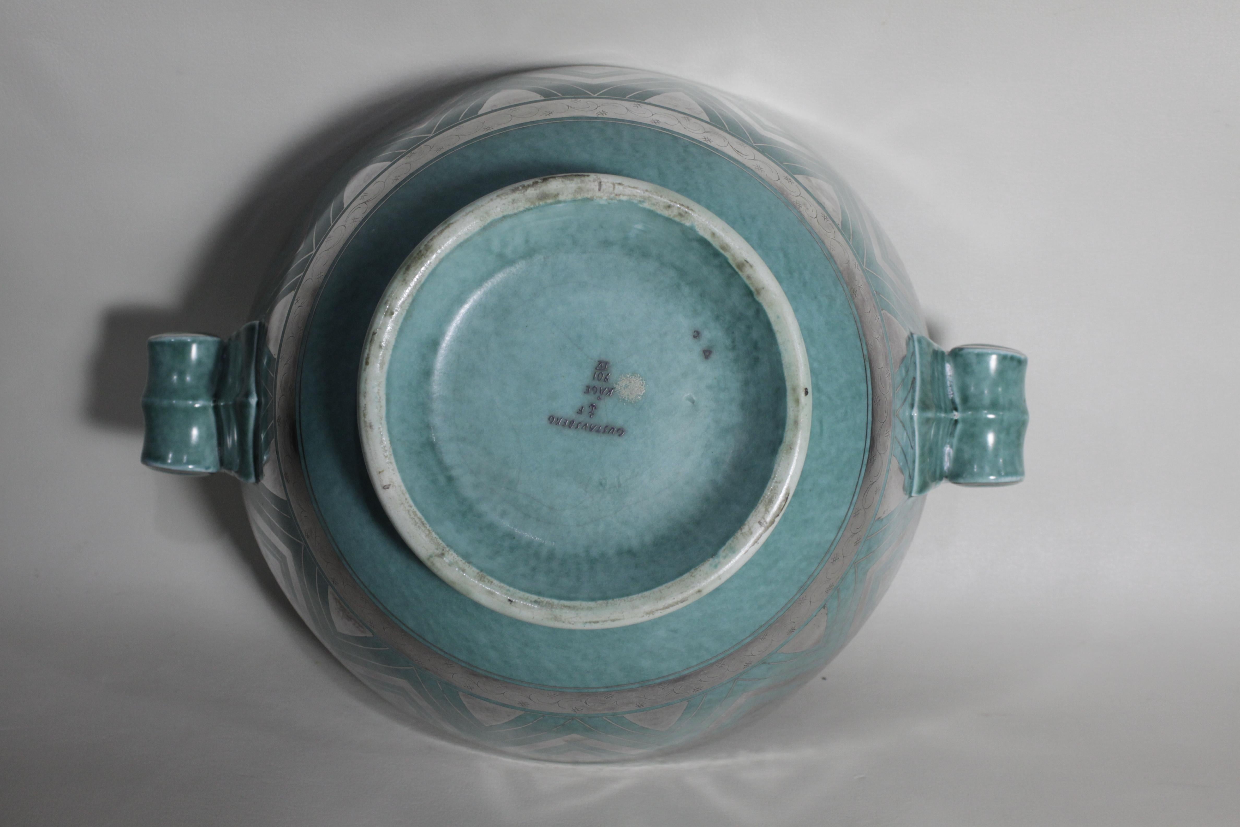 Grand bol en poterie Art Déco avec argent appliqué Argenta W. Kage pour Gustavsberg en vente 6