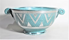 Large Argenta W. Kage for Gustavsberg Art Deco Pottery Bowl with Applied Silver