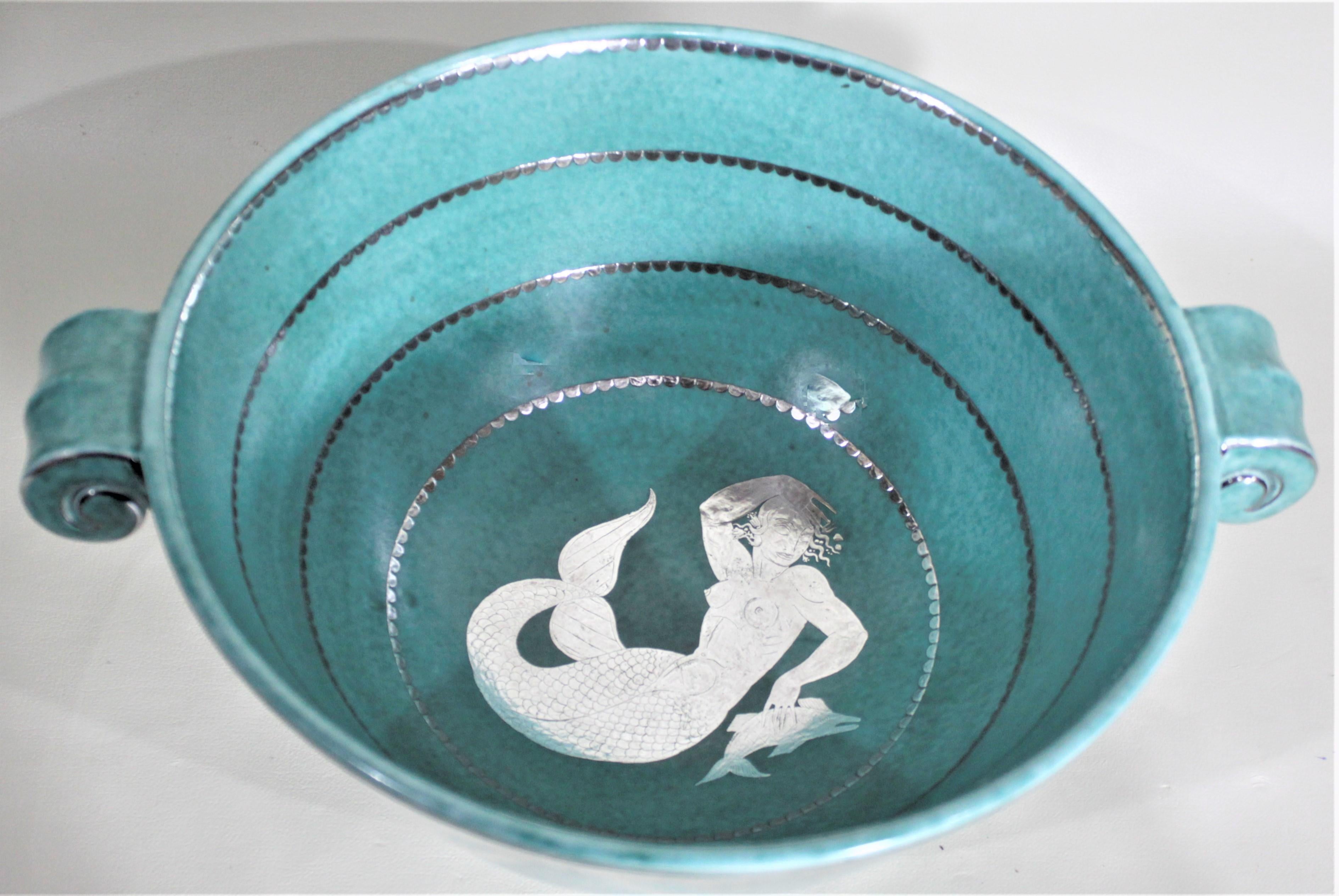 Poteries Grand bol en poterie Art Déco avec argent appliqué Argenta W. Kage pour Gustavsberg en vente
