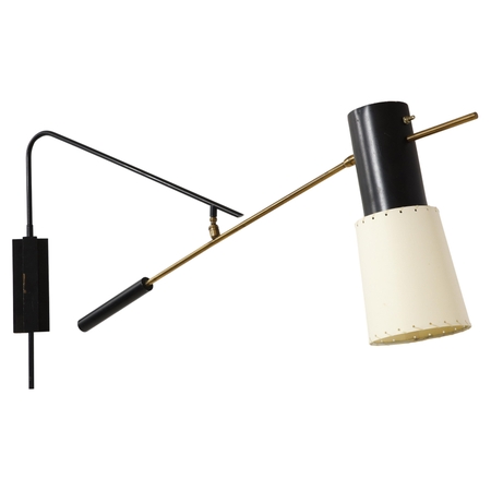 Large Arlus Black Steel & Brass Double Swing Arm Sconce, France 1960's