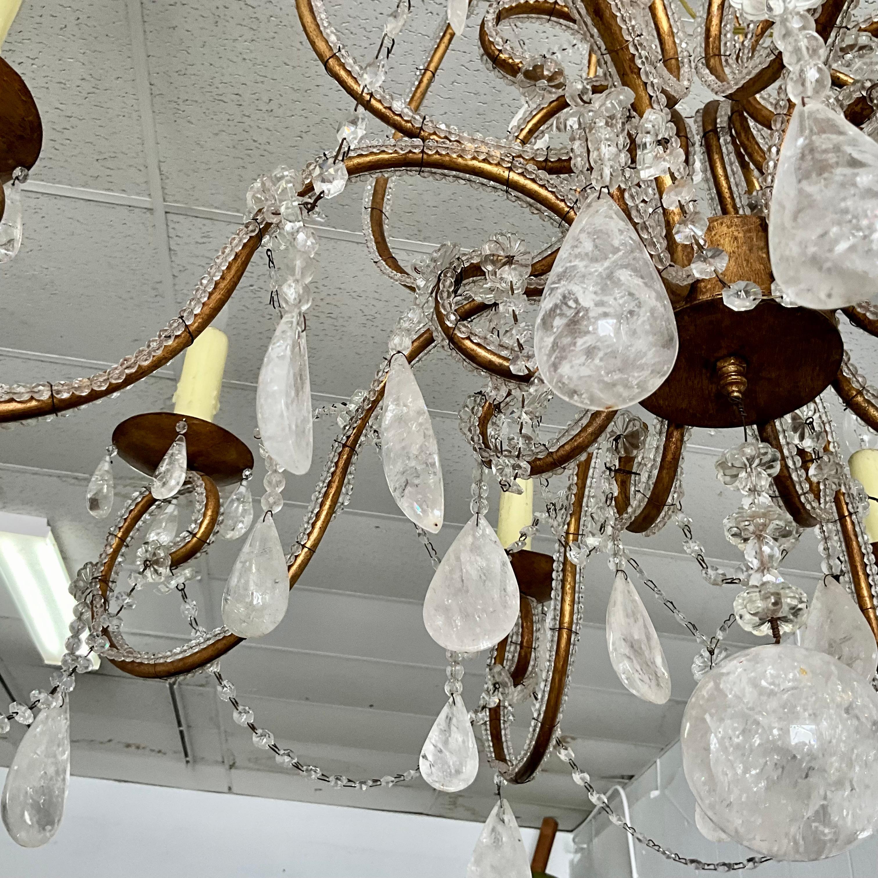 Large 8 Arm Venetian Tole and Rock Crystal Chandelier In Good Condition For Sale In West Palm Beach, US