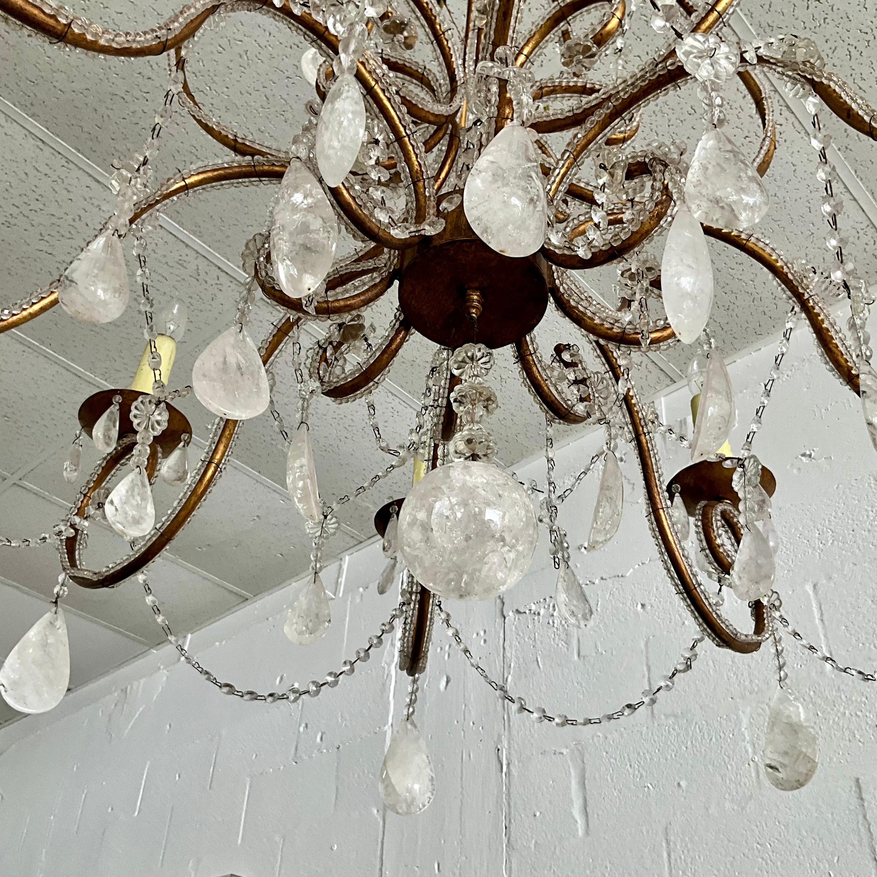 20th Century Large 8 Arm Venetian Tole and Rock Crystal Chandelier For Sale