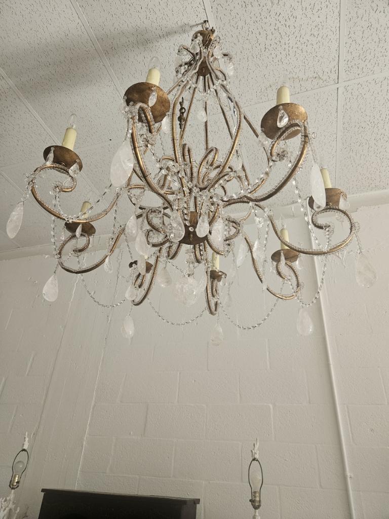 Large 8 Arm Venetian Tole and Rock Crystal Chandelier For Sale 1