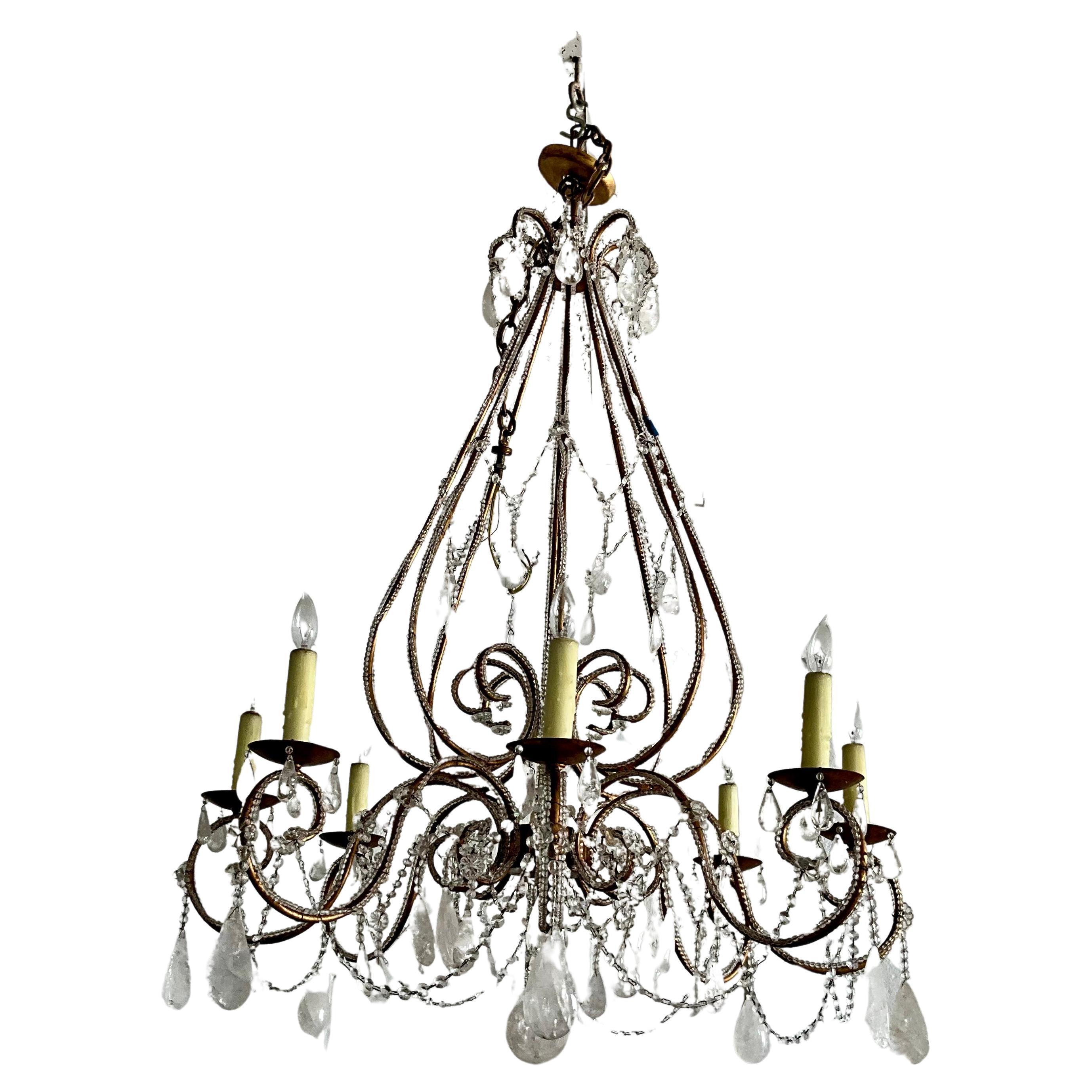 Large 8 Arm Venetian Tole and Rock Crystal Chandelier For Sale