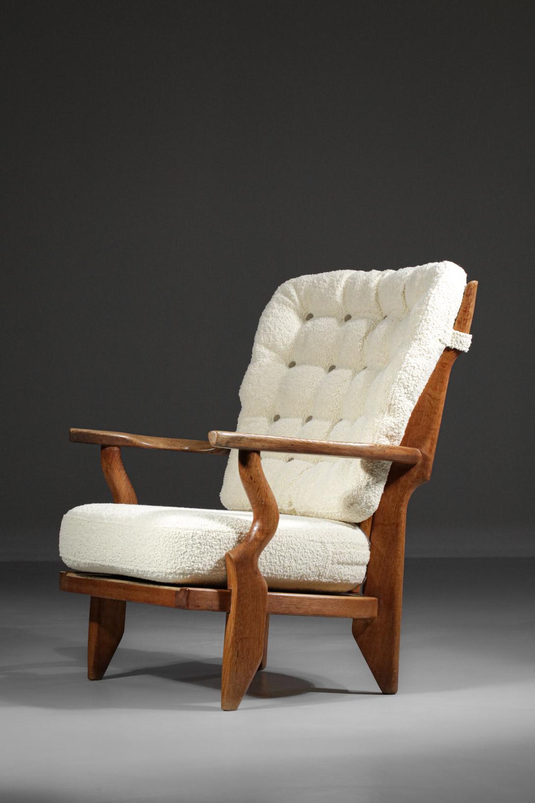 Large Armchair by Guillerme et Chambron Model Grand Repos Madame 60's in Oak For Sale 9
