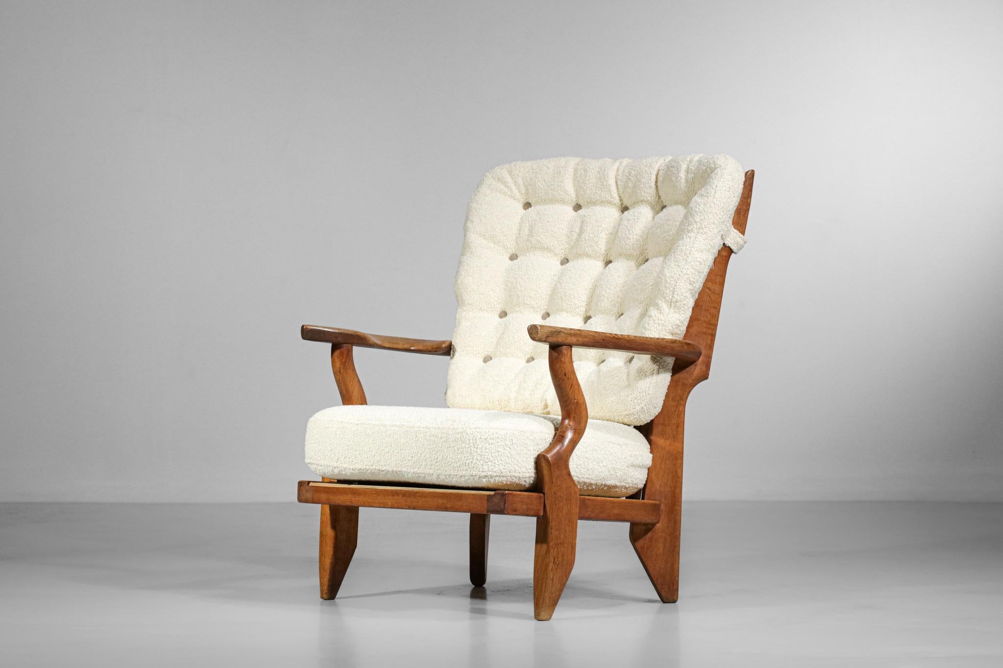 Großer Sessel von Guillerme et Chambron, Modell Grand Repos Madame 60er Jahre, aus Eiche im Zustand „Gut“ im Angebot in Lyon, FR