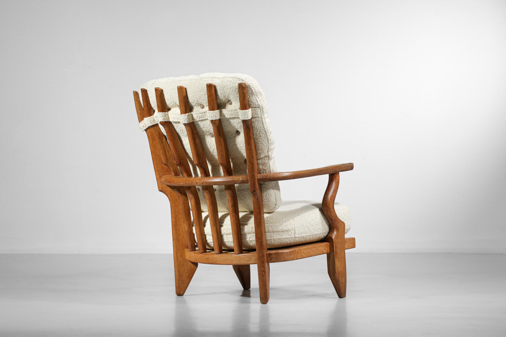 Mid-20th Century Large Armchair by Guillerme et Chambron Model Grand Repos Madame 60's in Oak For Sale