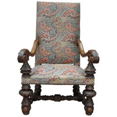 Large Armchair in Solid Oak Newly Reupholstered