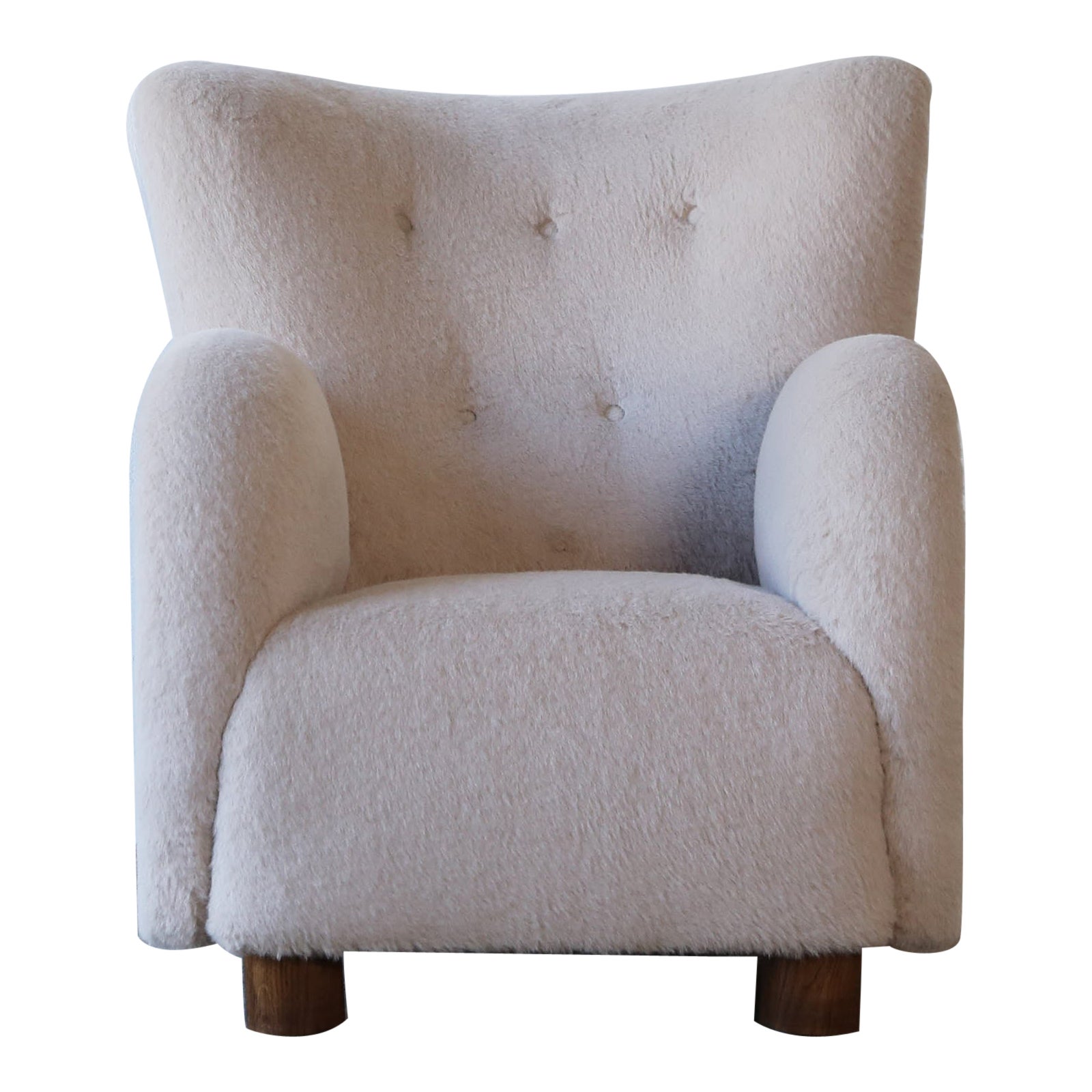 Grand fauteuil, retapissé en pure laine d'alpaga, Danemark, années 1950