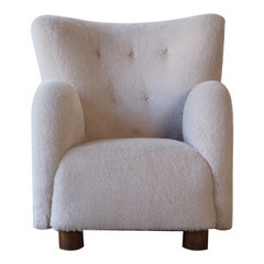 Grand fauteuil, retapissé en pure laine d'alpaga, Danemark, années 1950