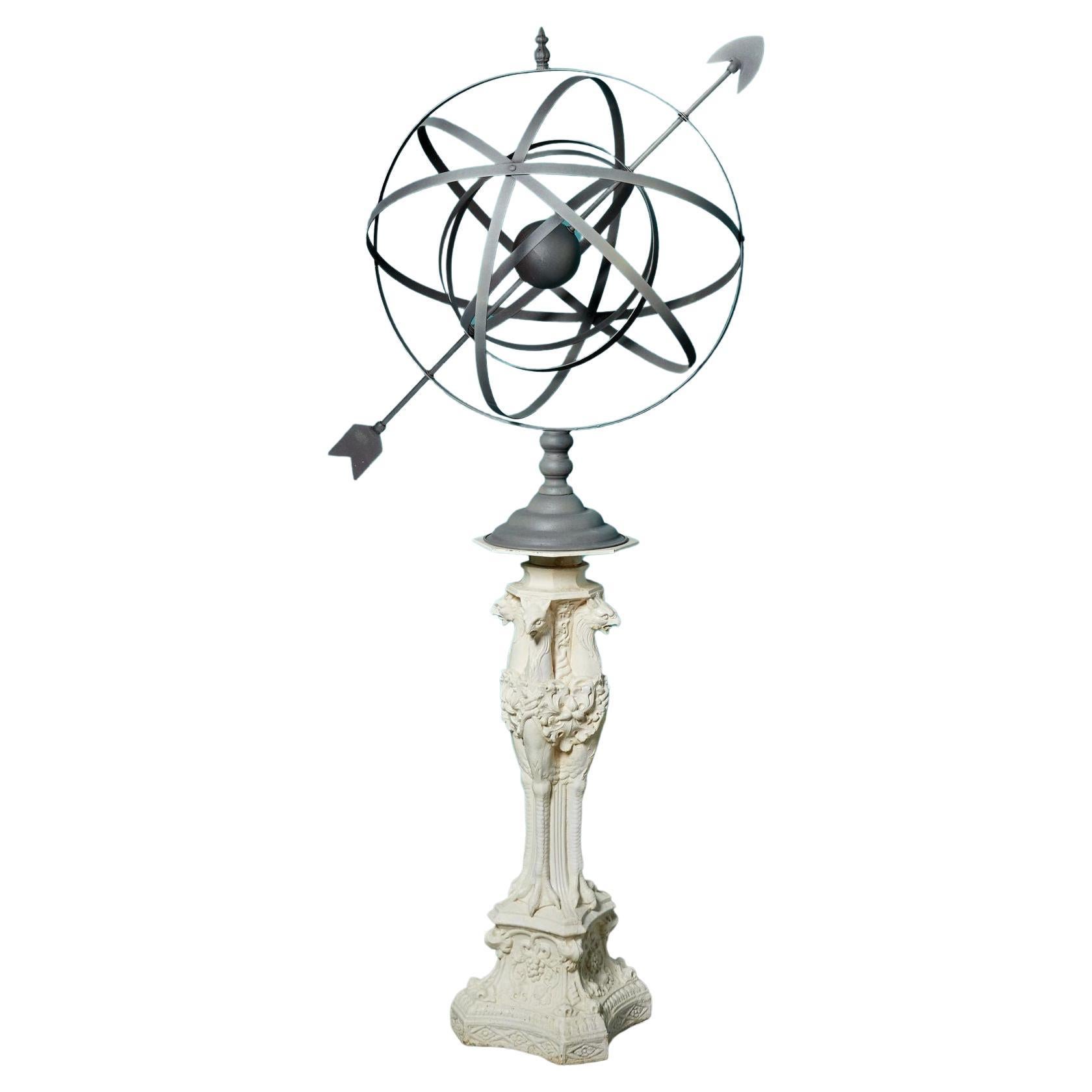 Large Armillary Sundial with Cast Iron Pedestal For Sale