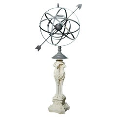 Antique Large Armillary Sundial with Cast Iron Pedestal