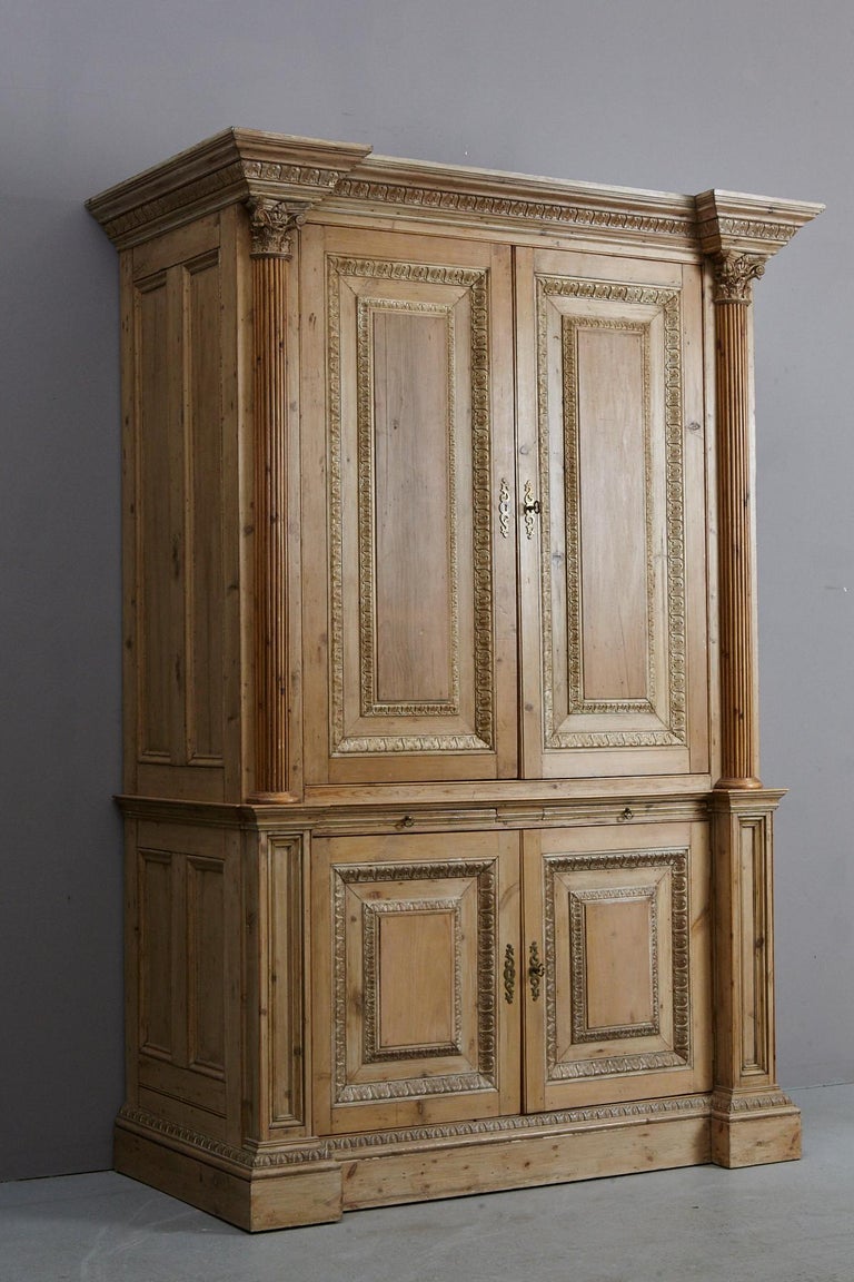 Large Armoire Custom Made from Antique Pine with Mirrored and Glass