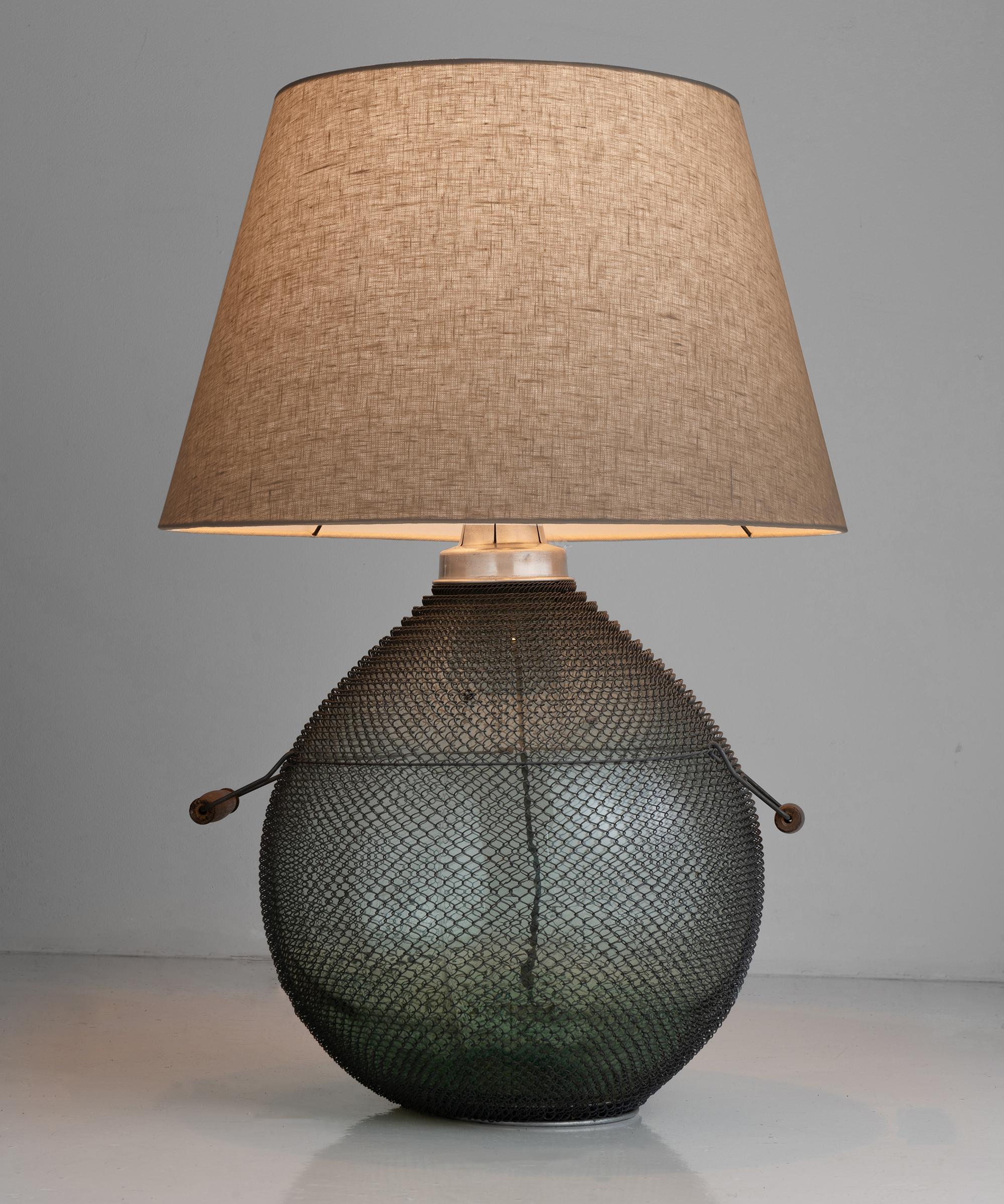 Large Armoured Glass Carboy Lamps In Good Condition In Culver City, CA
