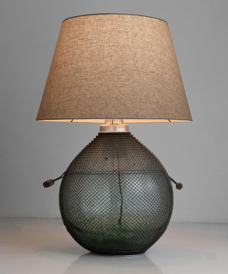 Large Armoured Glass Carboy Lamps at 1stDibs