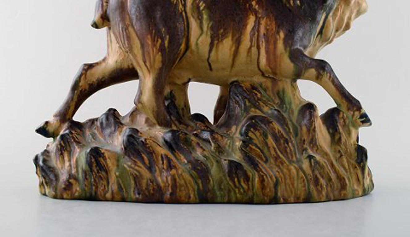 Scandinavian Modern Large Arne Ingdam Ceramic Figure, Roaring Deer For Sale
