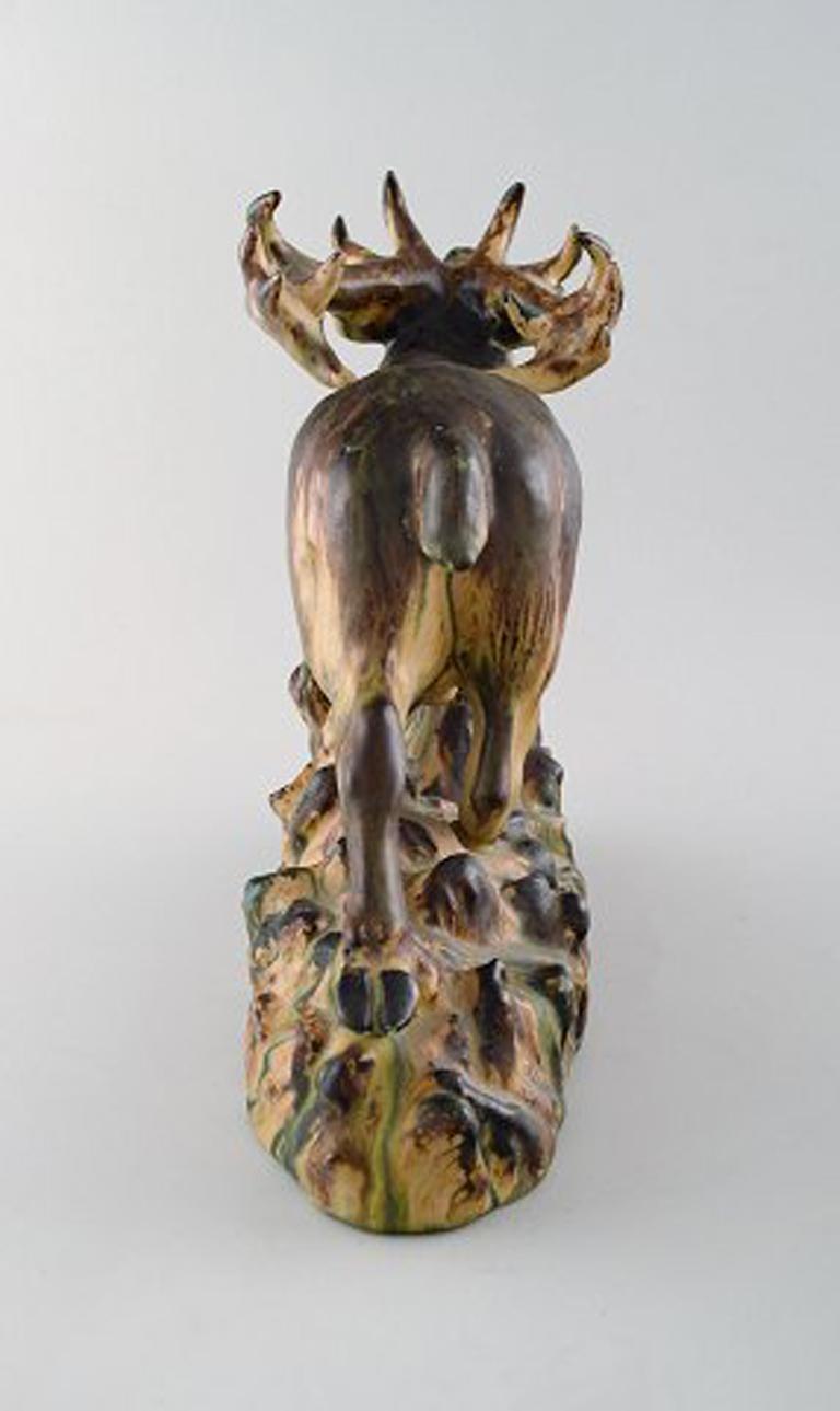 Danish Large Arne Ingdam Ceramic Figure, Roaring Deer For Sale