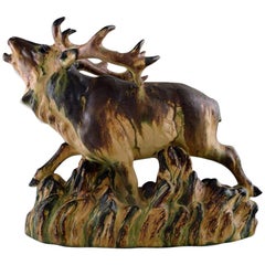 Grande figurine en céramique d'Arne Ingdam, cerf rugissant