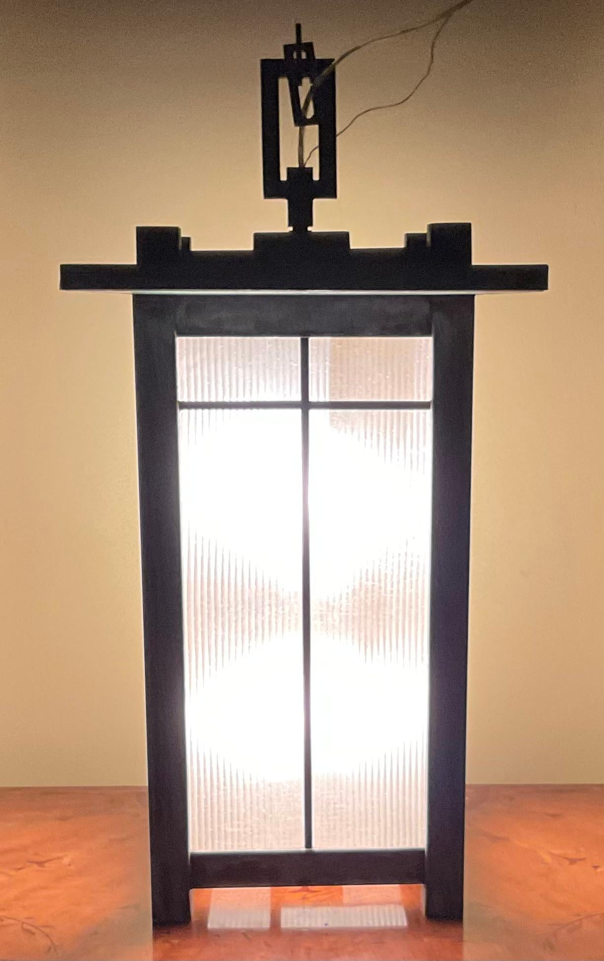 Hand-Crafted Large Art and Craft Fours-Sides Hanging Copper Lantern For Sale