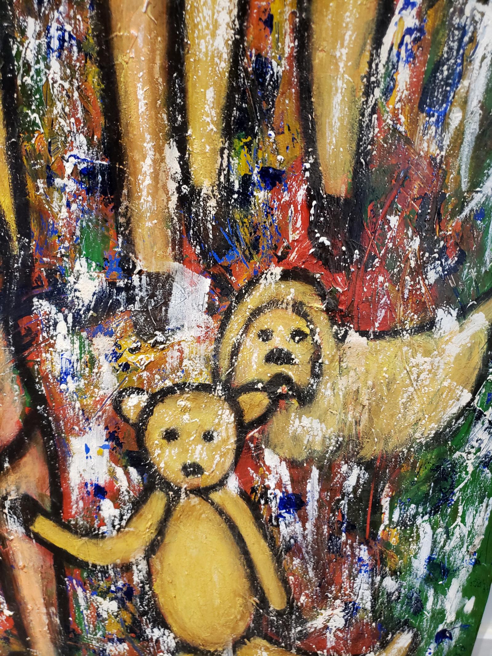 Large Art Brut Outsider Art Painting of Mother and Child by Calogero Etnareff In Good Condition For Sale In Dallas, TX