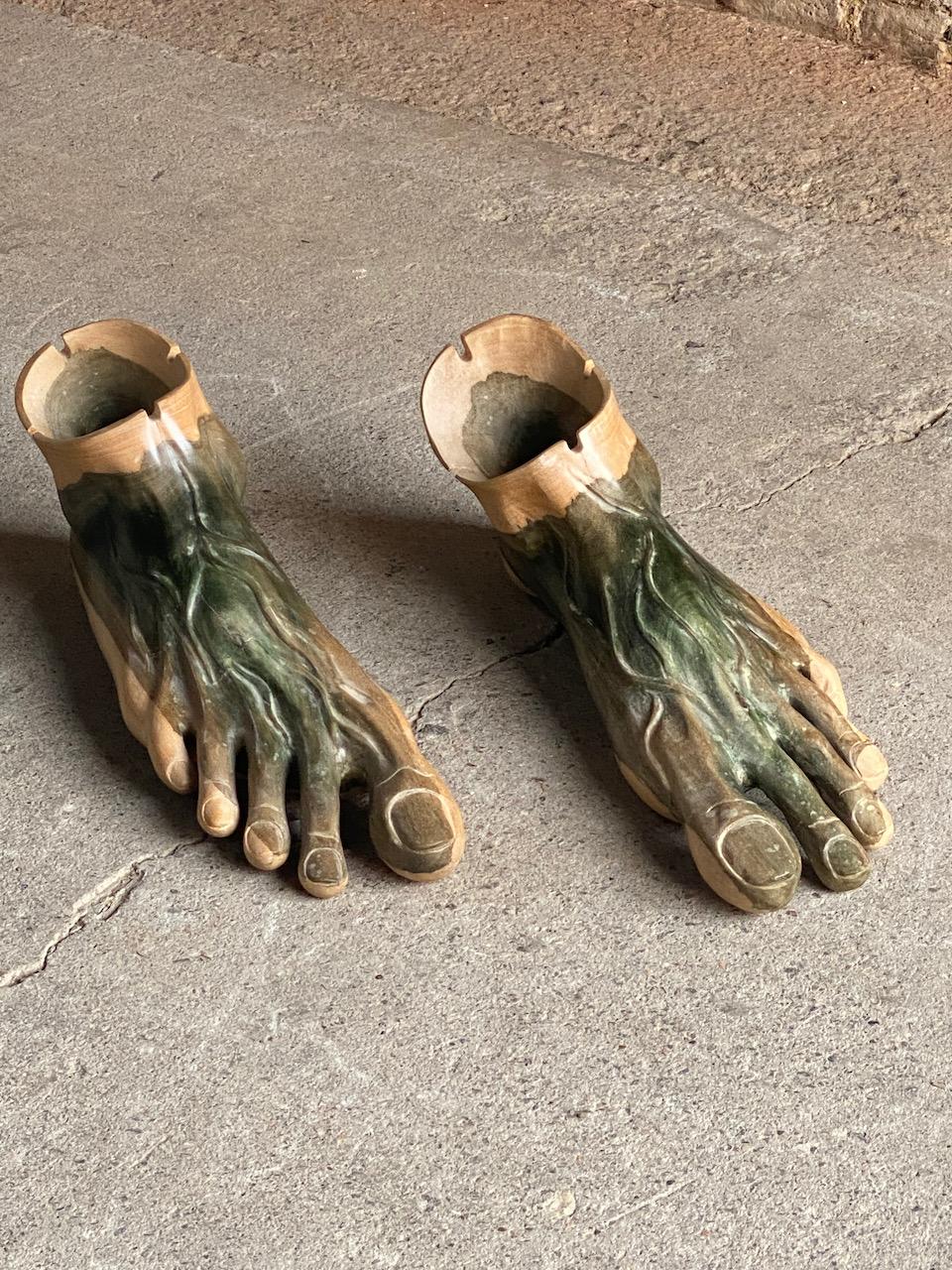 Large Art Carved Feet Sculptures or Ashtrays, France, Circa 1970s 3