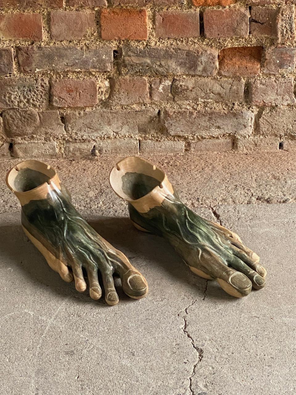 Hand-Carved Large Art Carved Feet Sculptures or Ashtrays, France, Circa 1970s