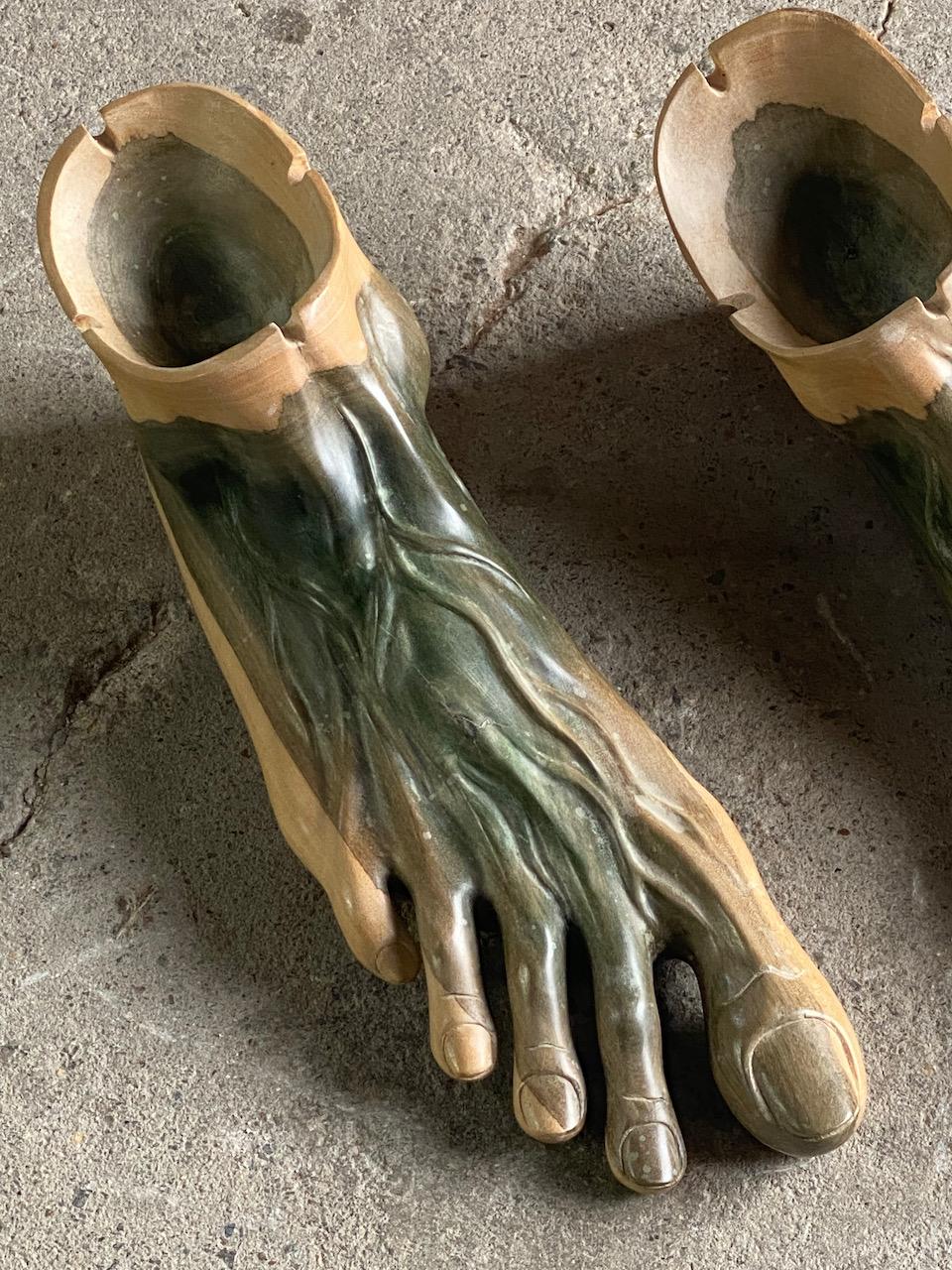 Mid-20th Century Large Art Carved Feet Sculptures or Ashtrays, France, Circa 1970s