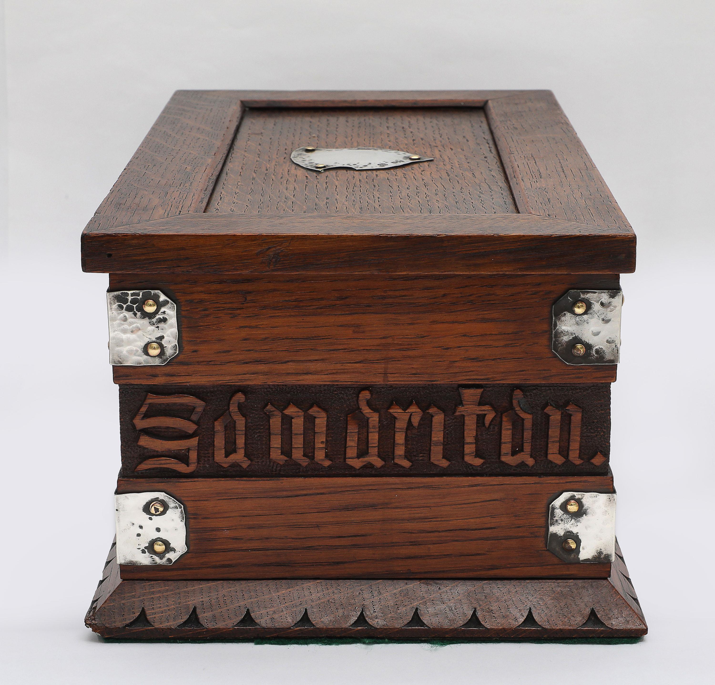 Large Art & Crafts Sterling Silver-Mounted Cigar/Cigarette Box With Hinged Lid For Sale 4