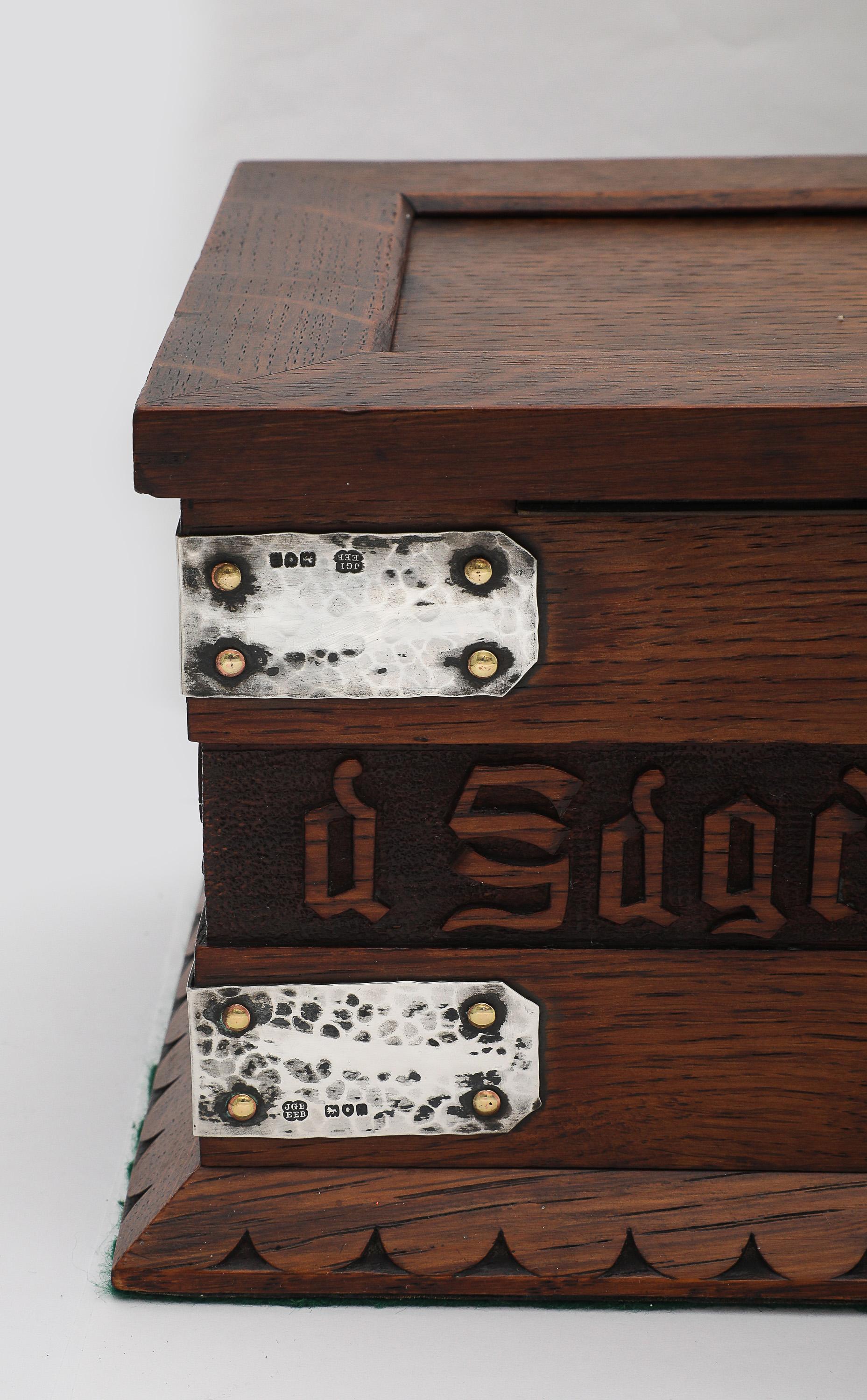 Large Art & Crafts Sterling Silver-Mounted Cigar/Cigarette Box With Hinged Lid For Sale 6