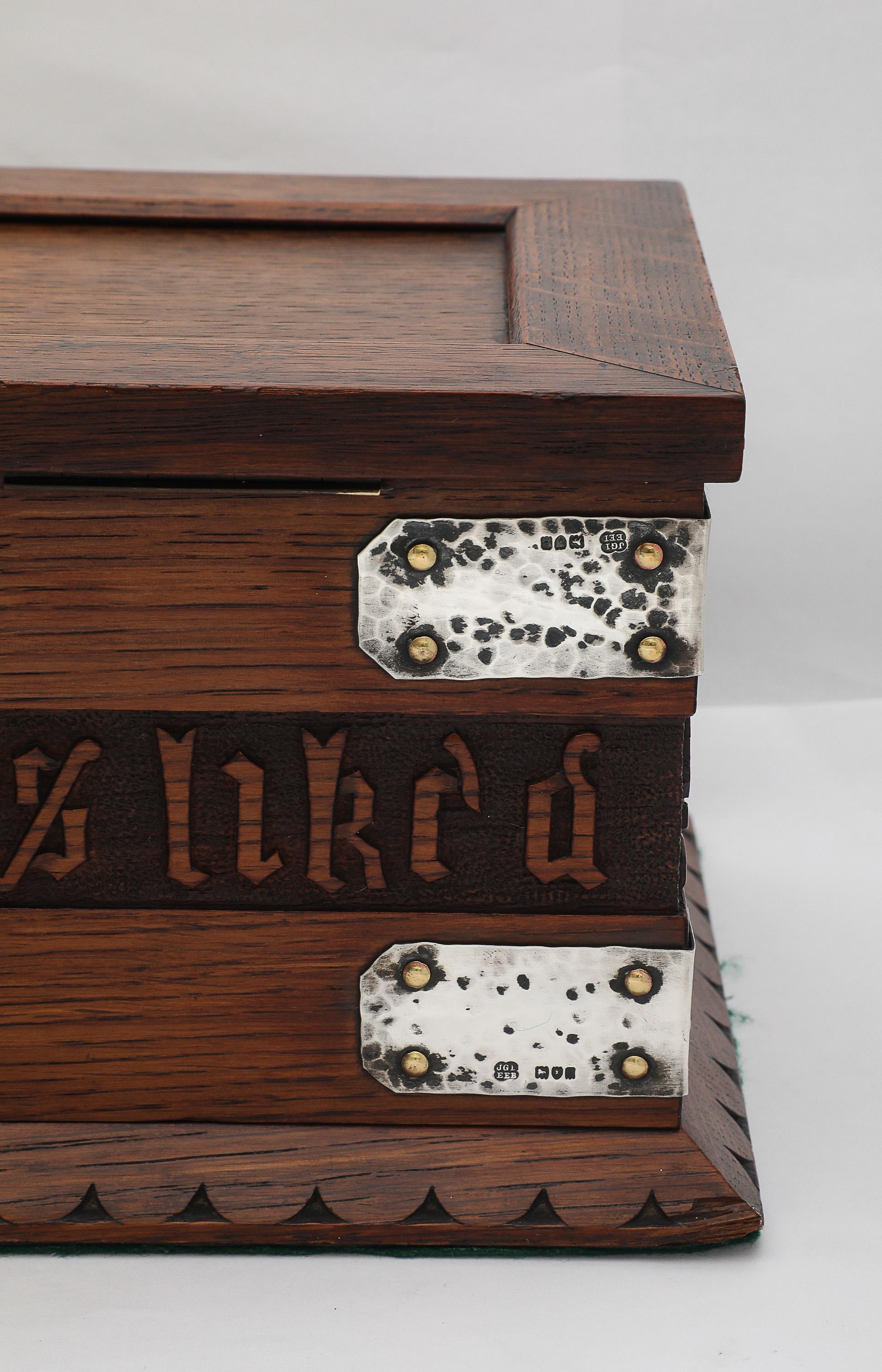 Large Art & Crafts Sterling Silver-Mounted Cigar/Cigarette Box With Hinged Lid For Sale 7