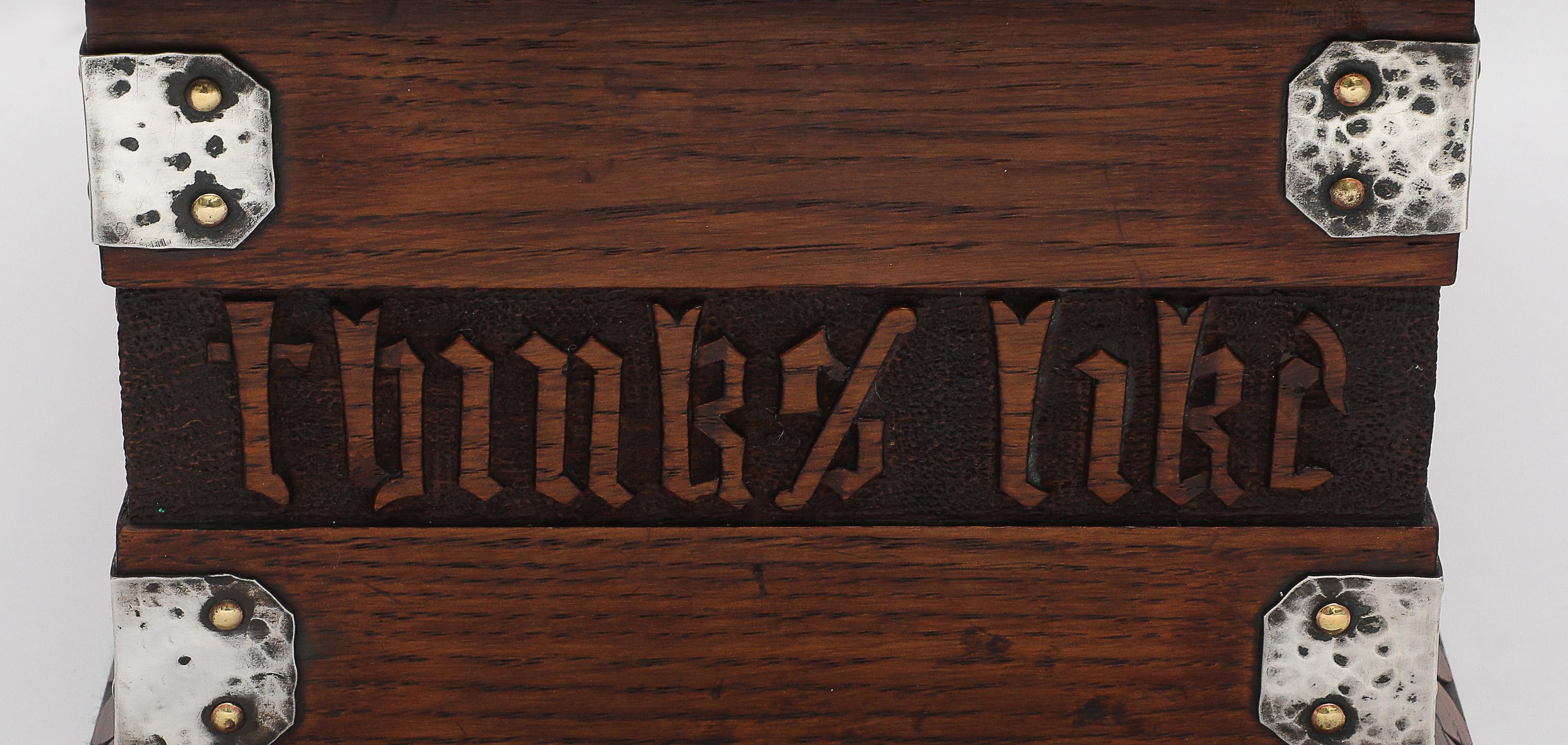 Large Art & Crafts Sterling Silver-Mounted Cigar/Cigarette Box With Hinged Lid For Sale 8