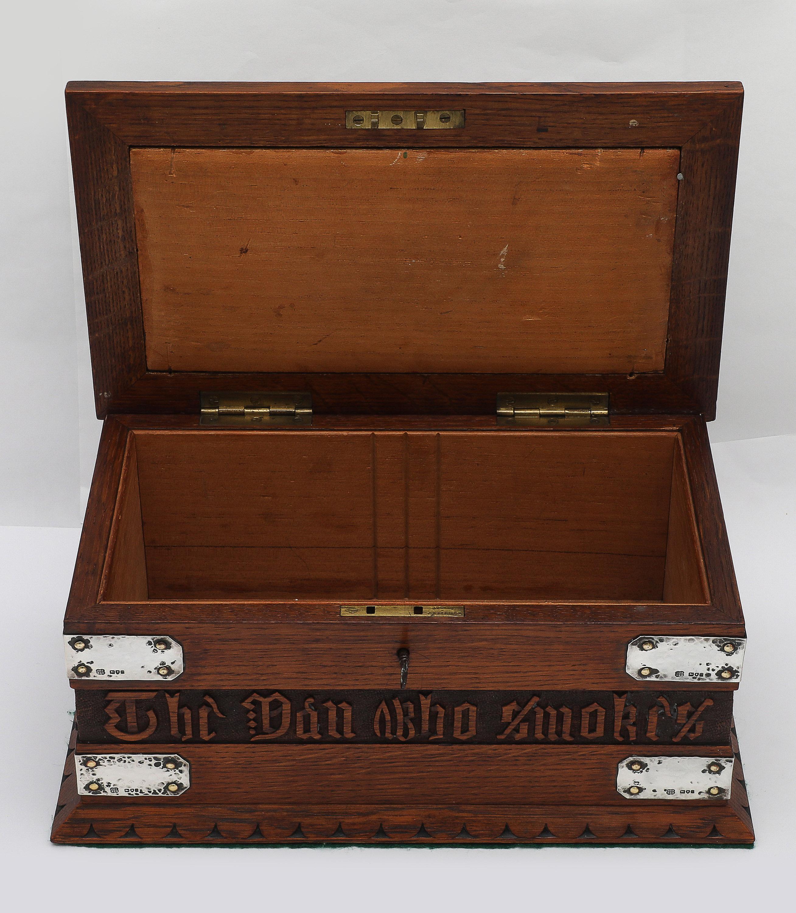 Large Art & Crafts Sterling Silver-Mounted Cigar/Cigarette Box With Hinged Lid For Sale 9