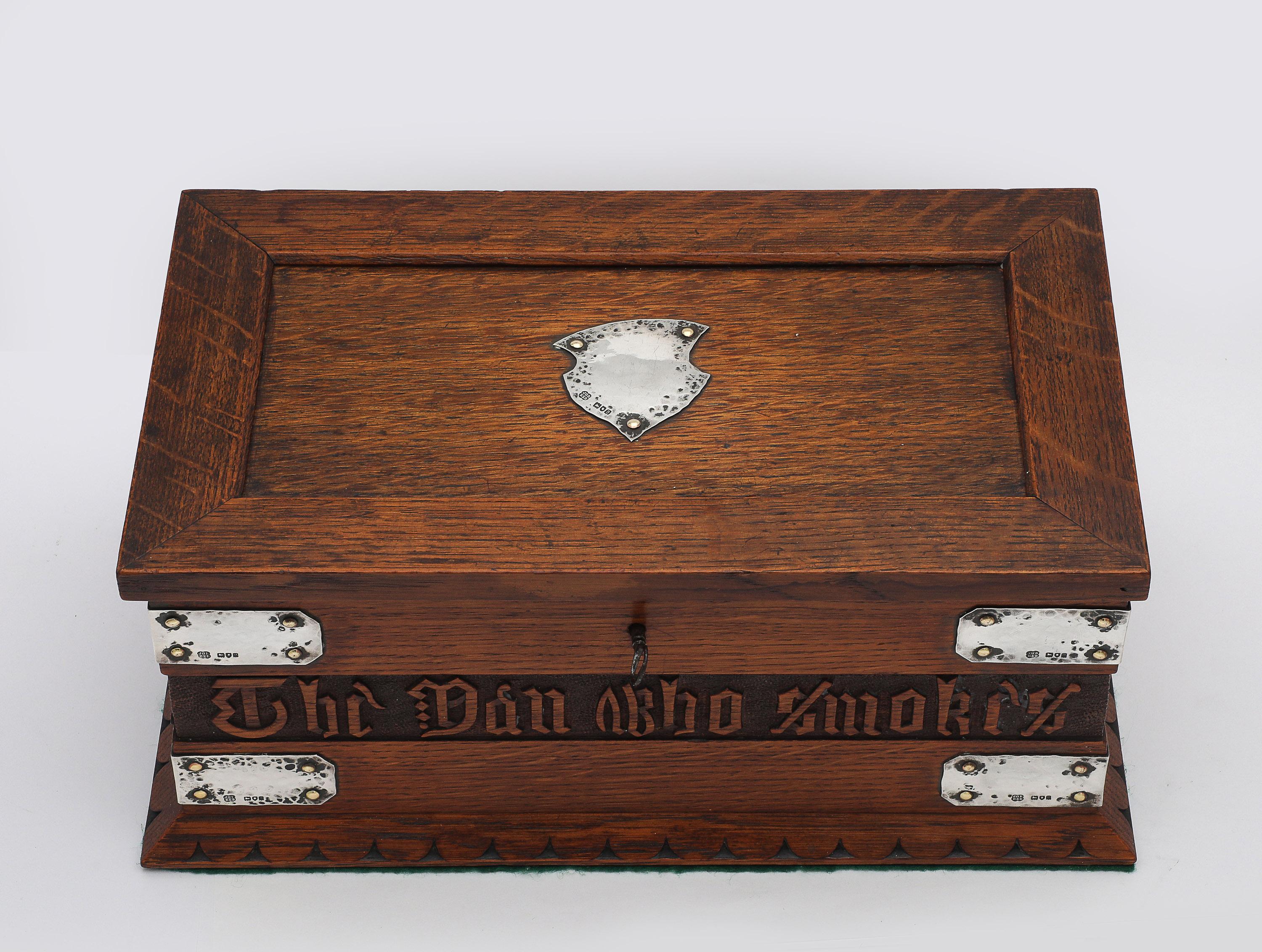 Large Art & Crafts Sterling Silver-Mounted Cigar/Cigarette Box With Hinged Lid For Sale 11