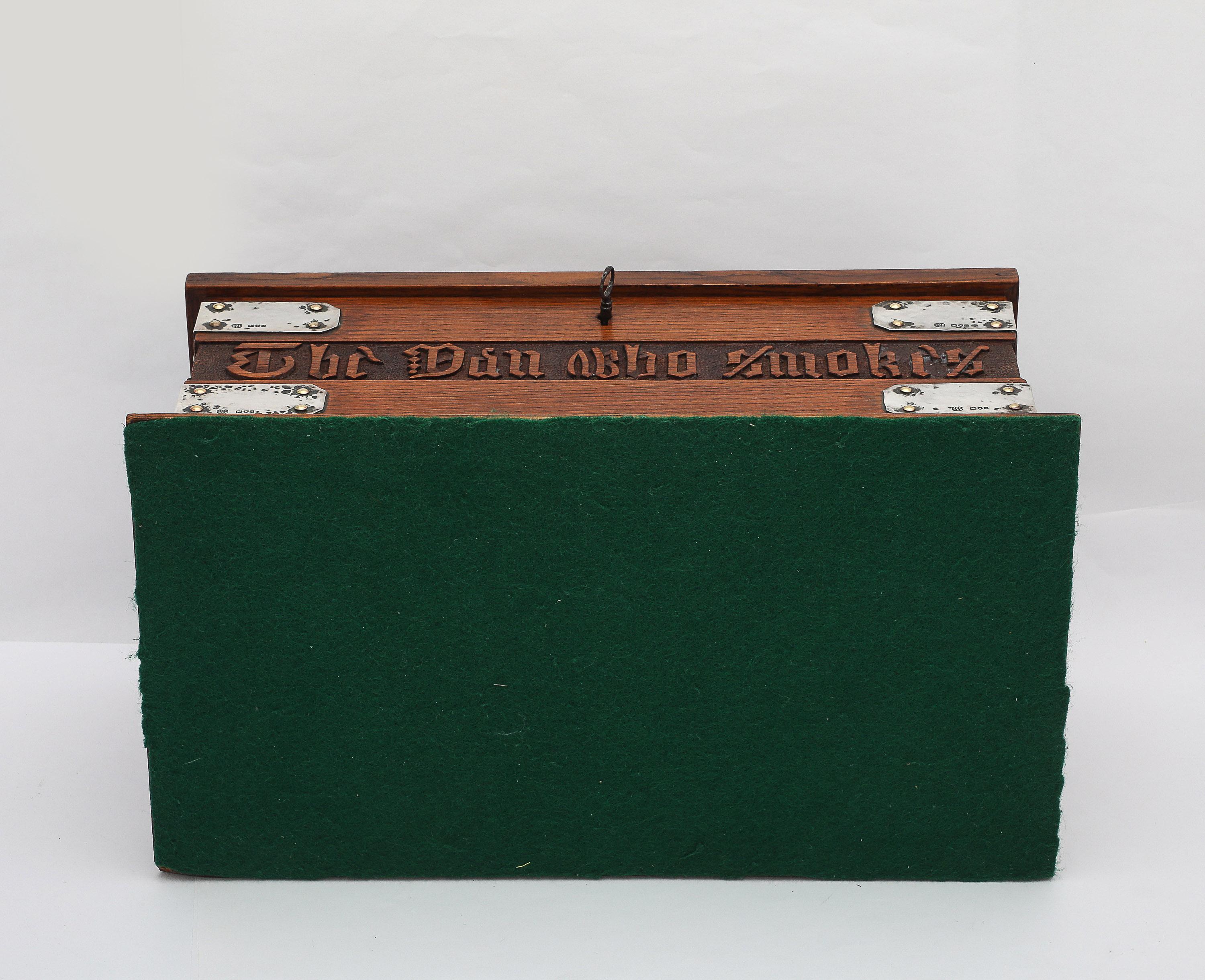 Large Art & Crafts Sterling Silver-Mounted Cigar/Cigarette Box With Hinged Lid For Sale 12