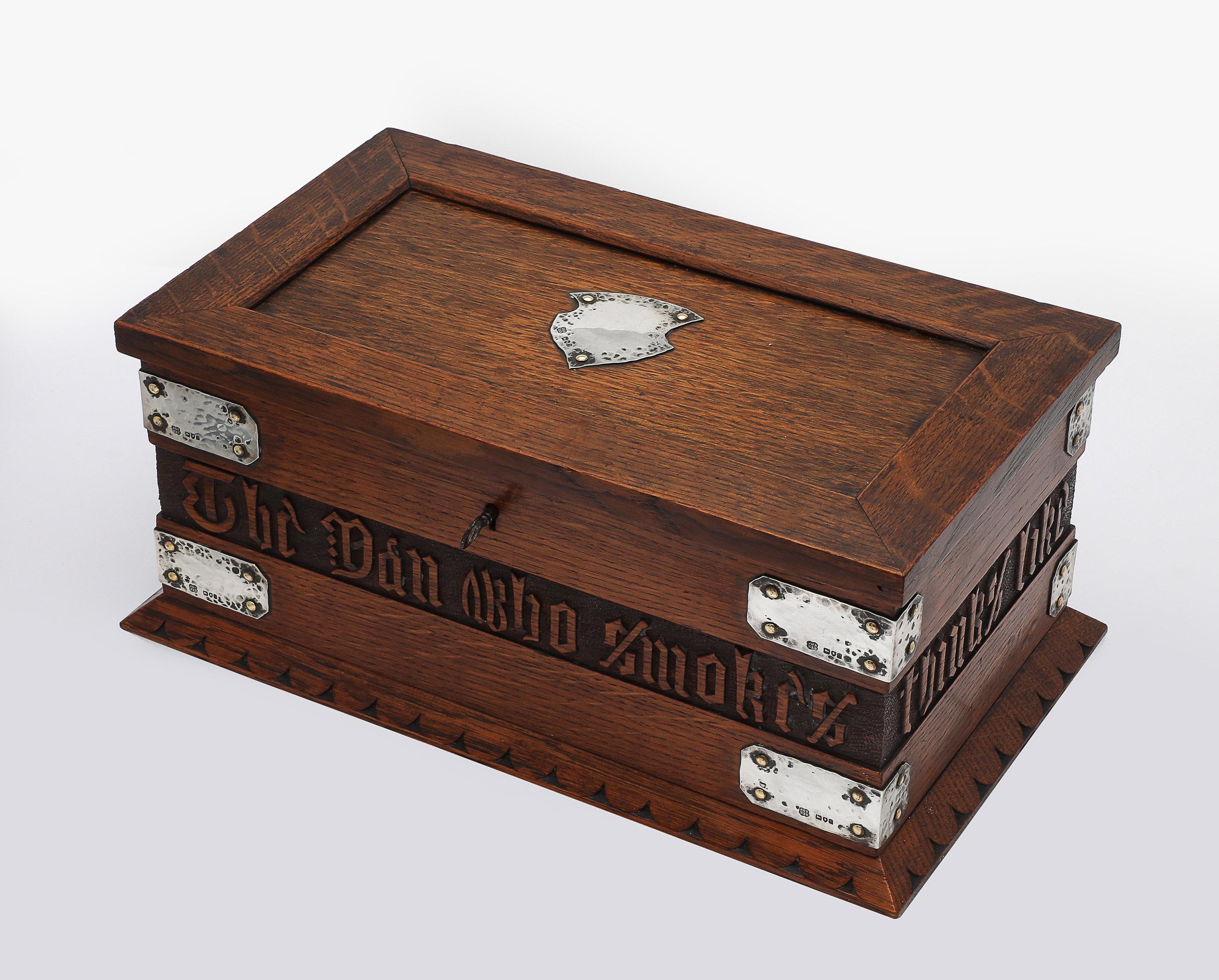 Large Art & Crafts Sterling Silver-Mounted Cigar/Cigarette Box With Hinged Lid For Sale 13