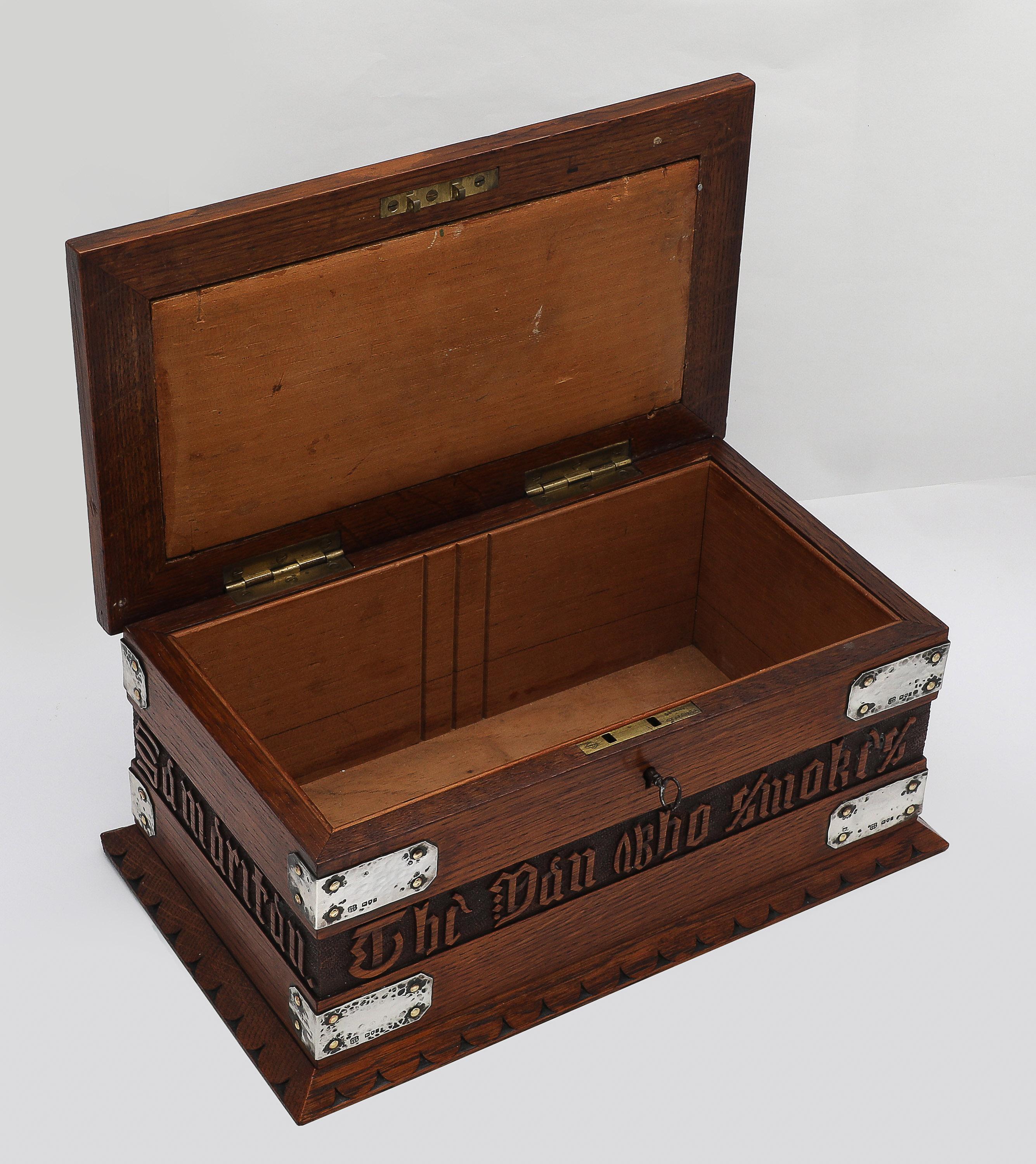 Large Art & Crafts Sterling Silver-Mounted Cigar/Cigarette Box With Hinged Lid For Sale 14