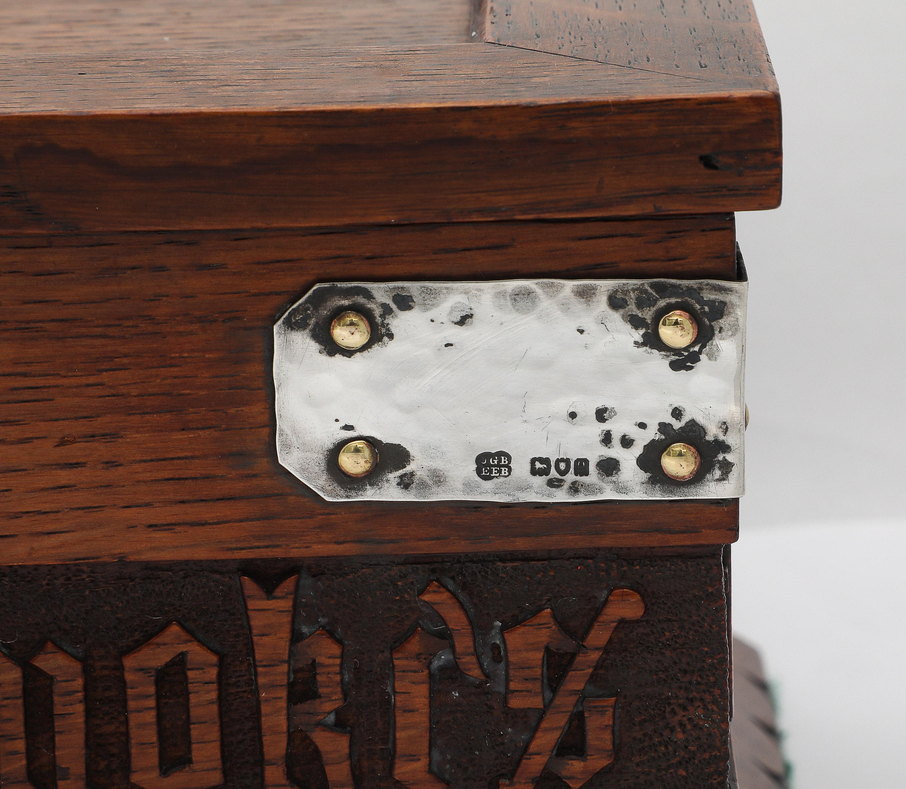 Early 20th Century Large Art & Crafts Sterling Silver-Mounted Cigar/Cigarette Box With Hinged Lid For Sale