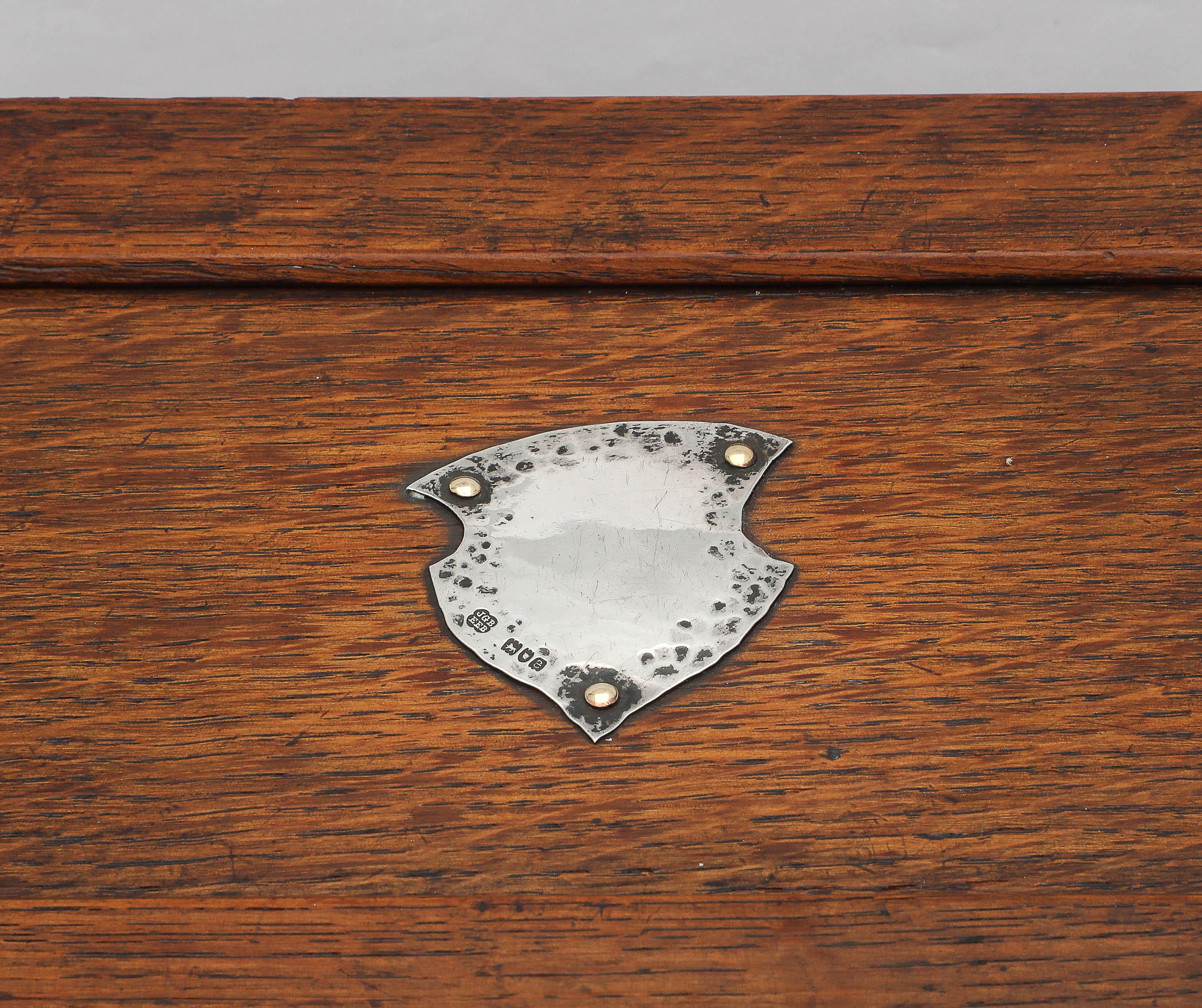 Large Art & Crafts Sterling Silver-Mounted Cigar/Cigarette Box With Hinged Lid For Sale 2