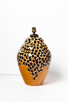 Large Art Deco 1930 Orange Black and White Ceramic Table Lamp Style of Primavera