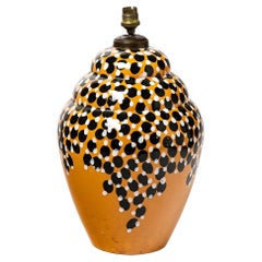Large Art Deco 1930 Orange Black and White Ceramic Table Lamp Style of Primavera