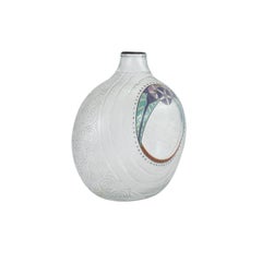 Large Art Deco Acid Etched Glass Vase by Andre Delatte with Hand-Painted Enamel