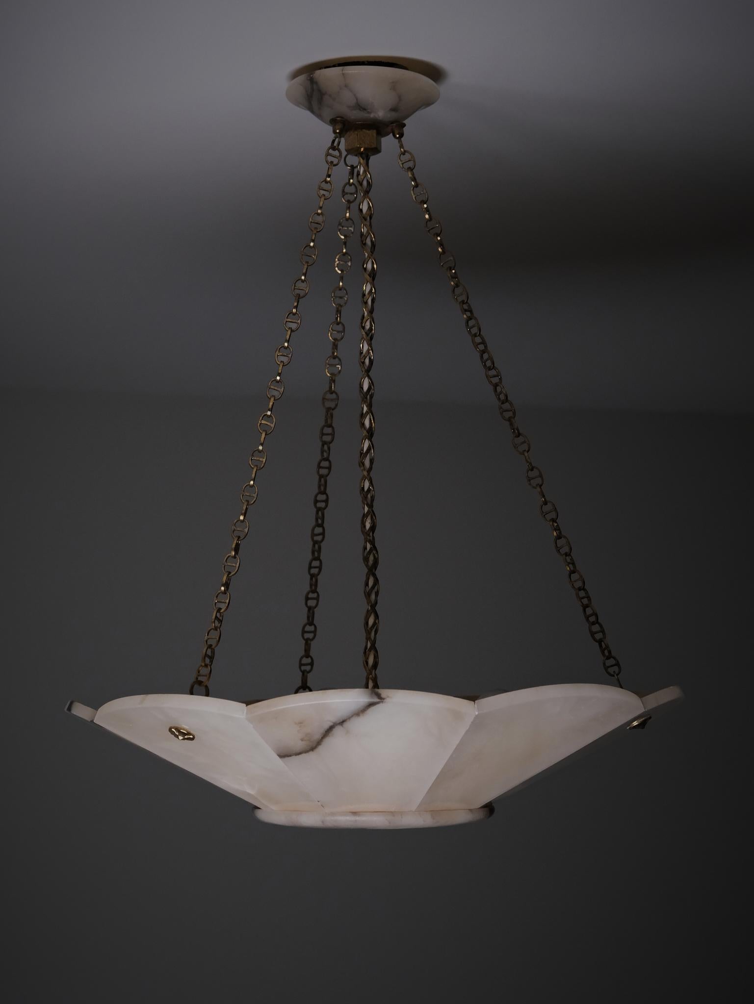 Große Art-déco-Deckenleuchte aus Alabaster von unbekanntem Designer, 1920er Jahre im Angebot 2