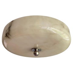 Large Art Deco Alabaster Flush Mount w. Nickel Plated Canopy, Rod & Finial 1910s